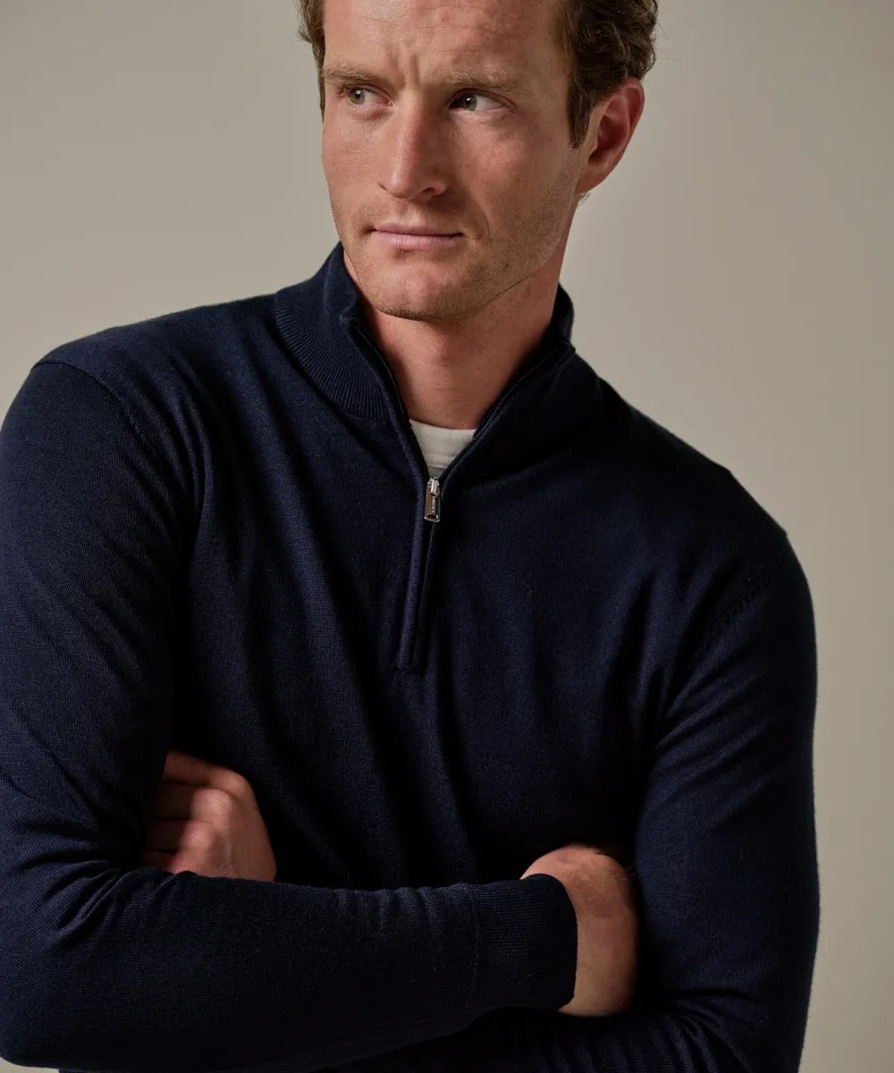 Trui merino halfzip - navyblauw