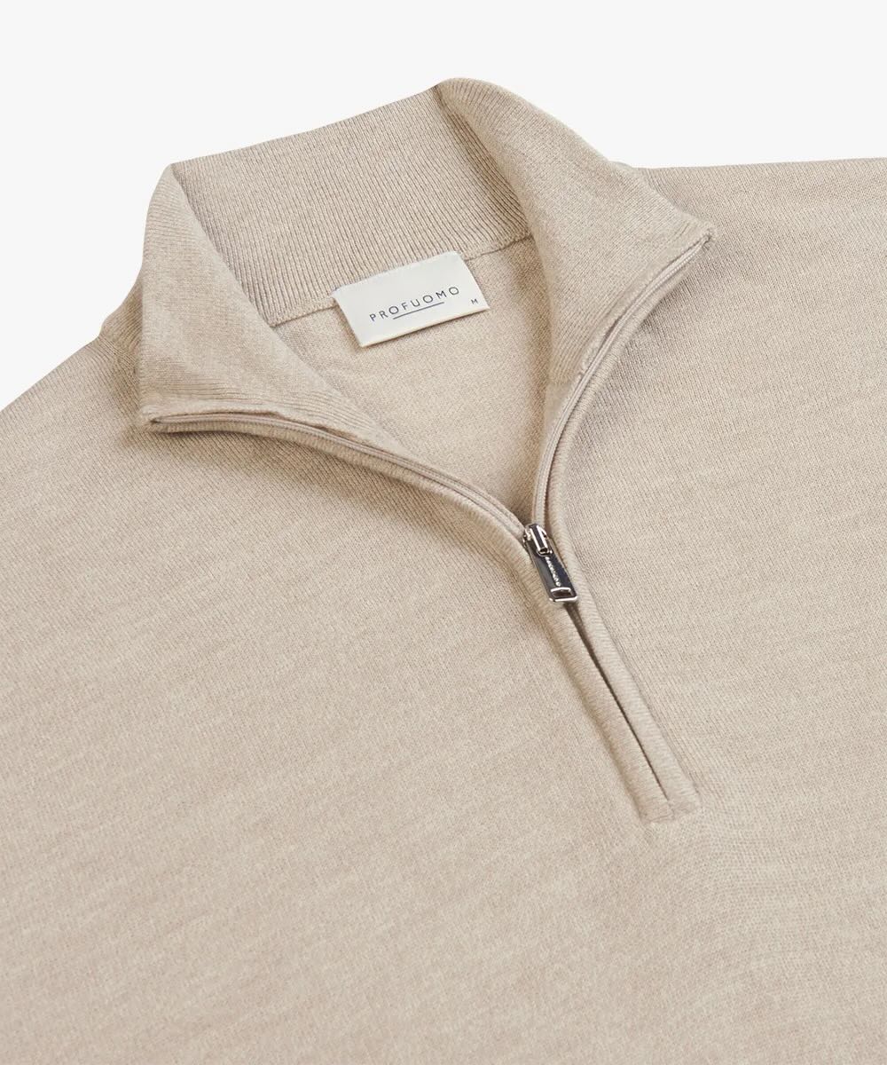 Trui merino halfzip - beige