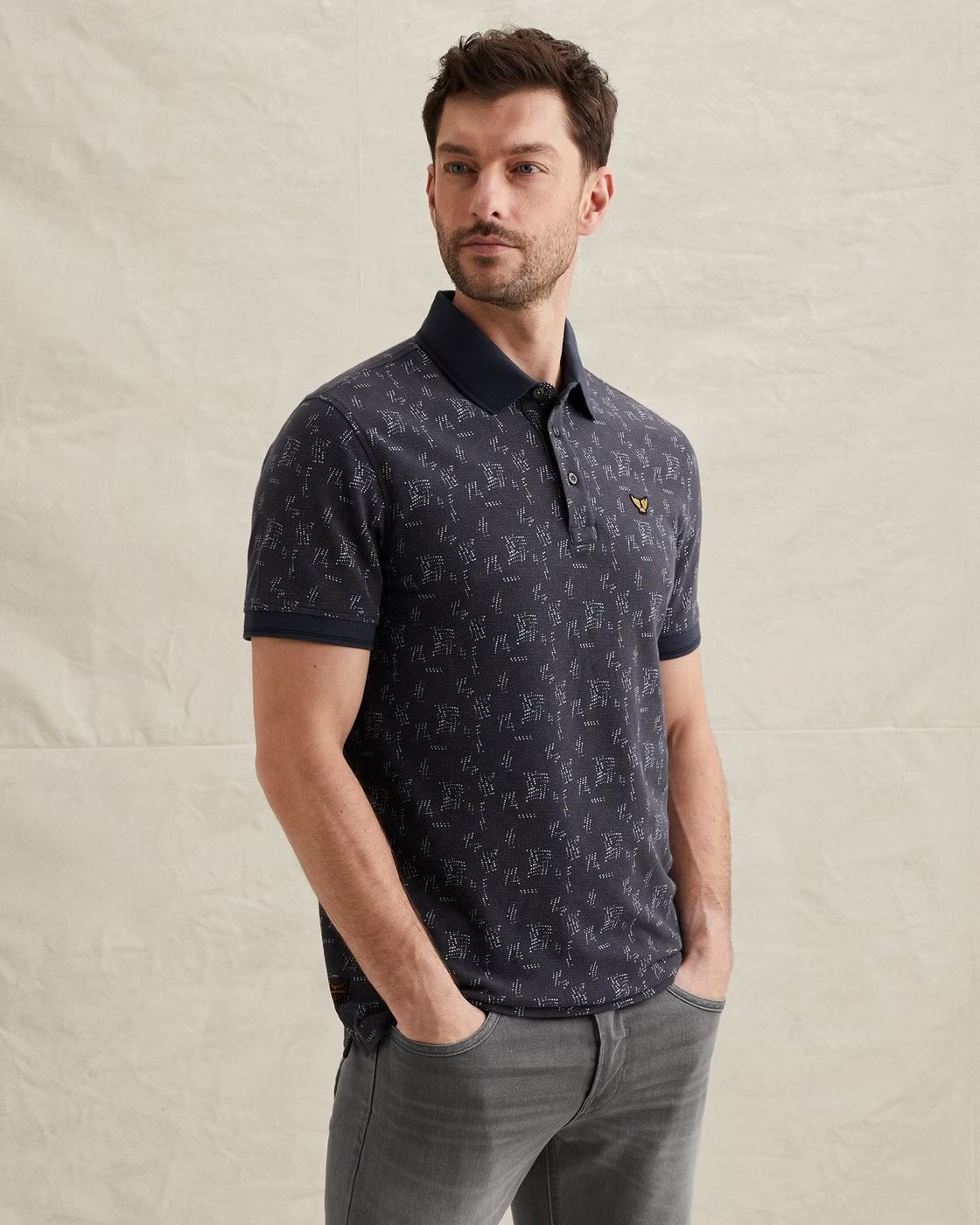 Polo met allover print - blauw