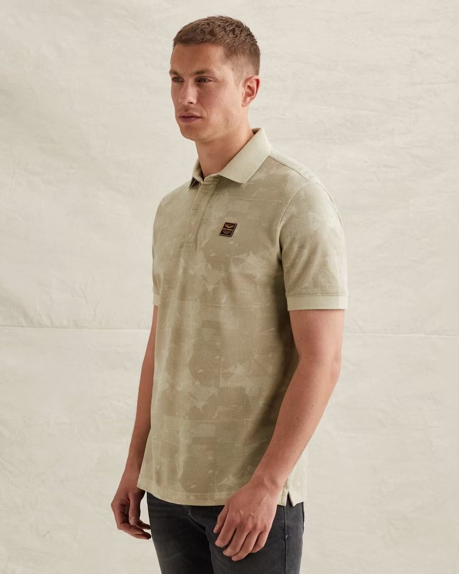 Polo piqué met allover print - bone white