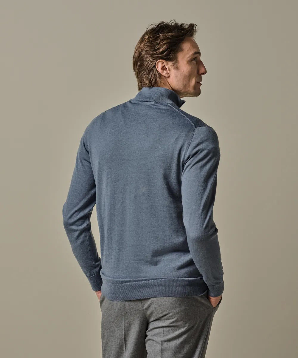 Trui merino half zip- blauw