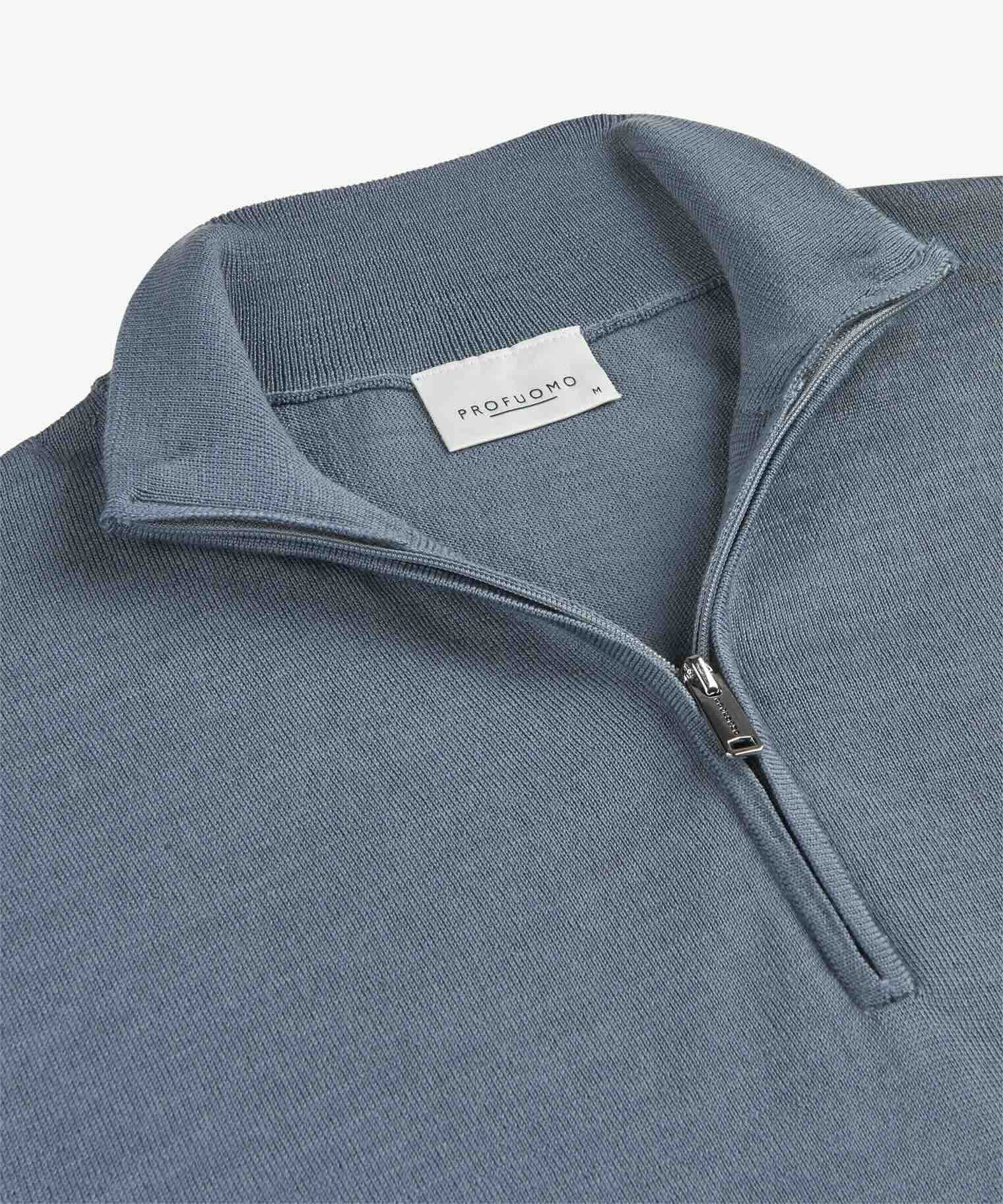 Trui merino half zip- blauw