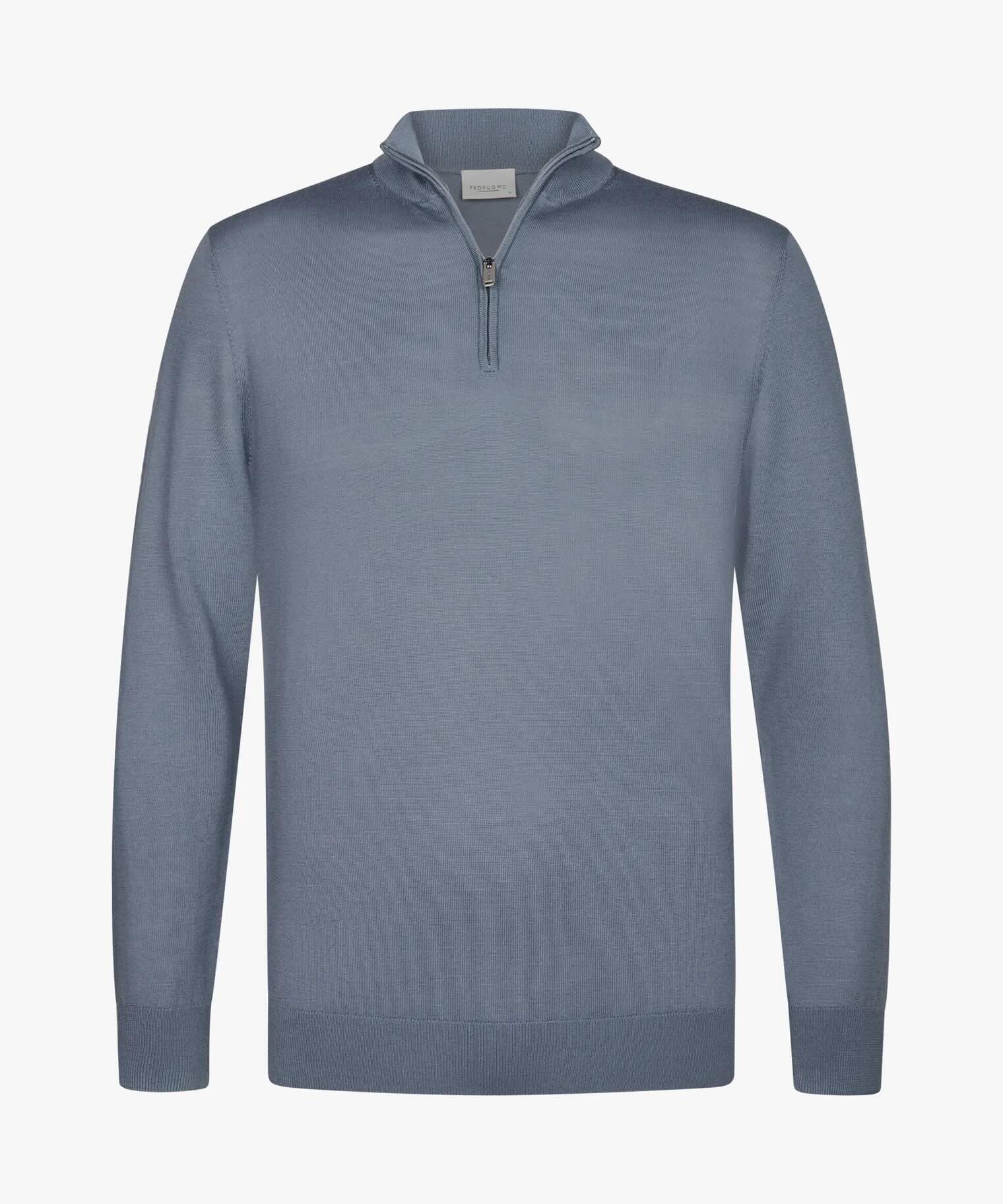 Trui merino half zip- blauw