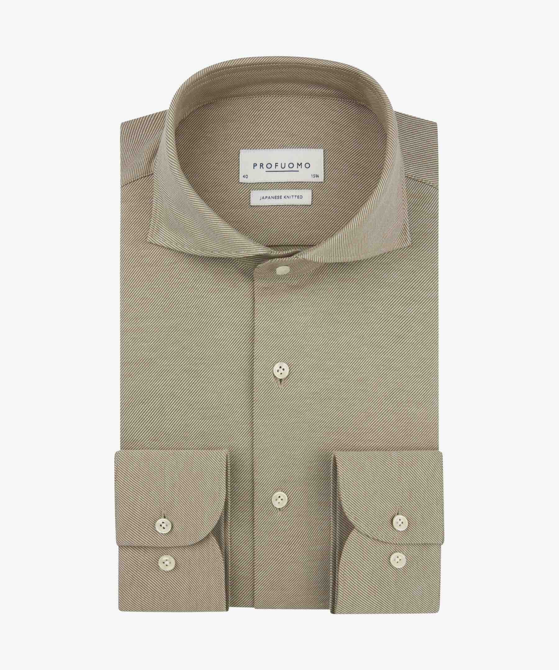 Overhemd twill Japanese Knitted - beige