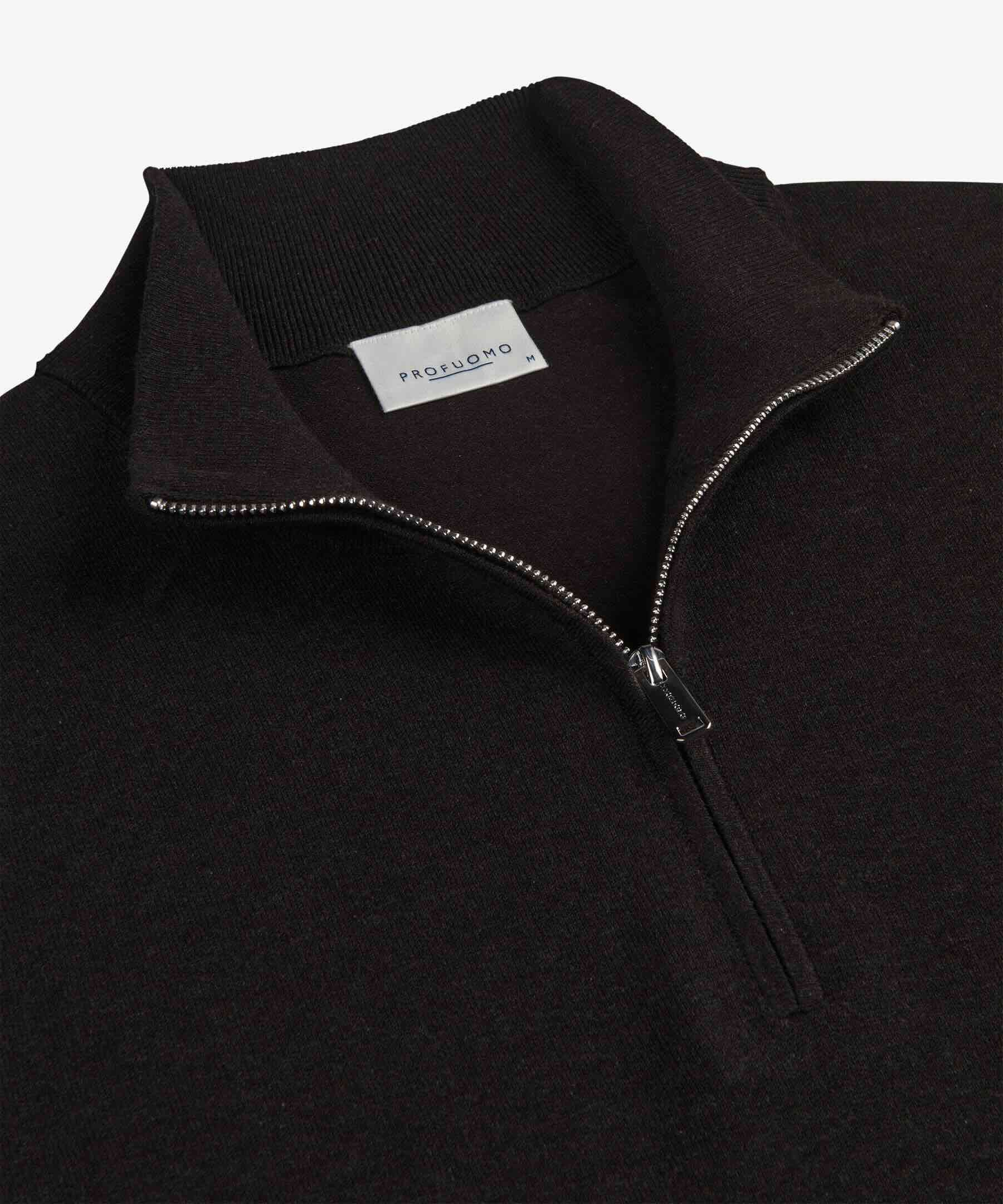 Trui luxury basic half zip- donkerbruin