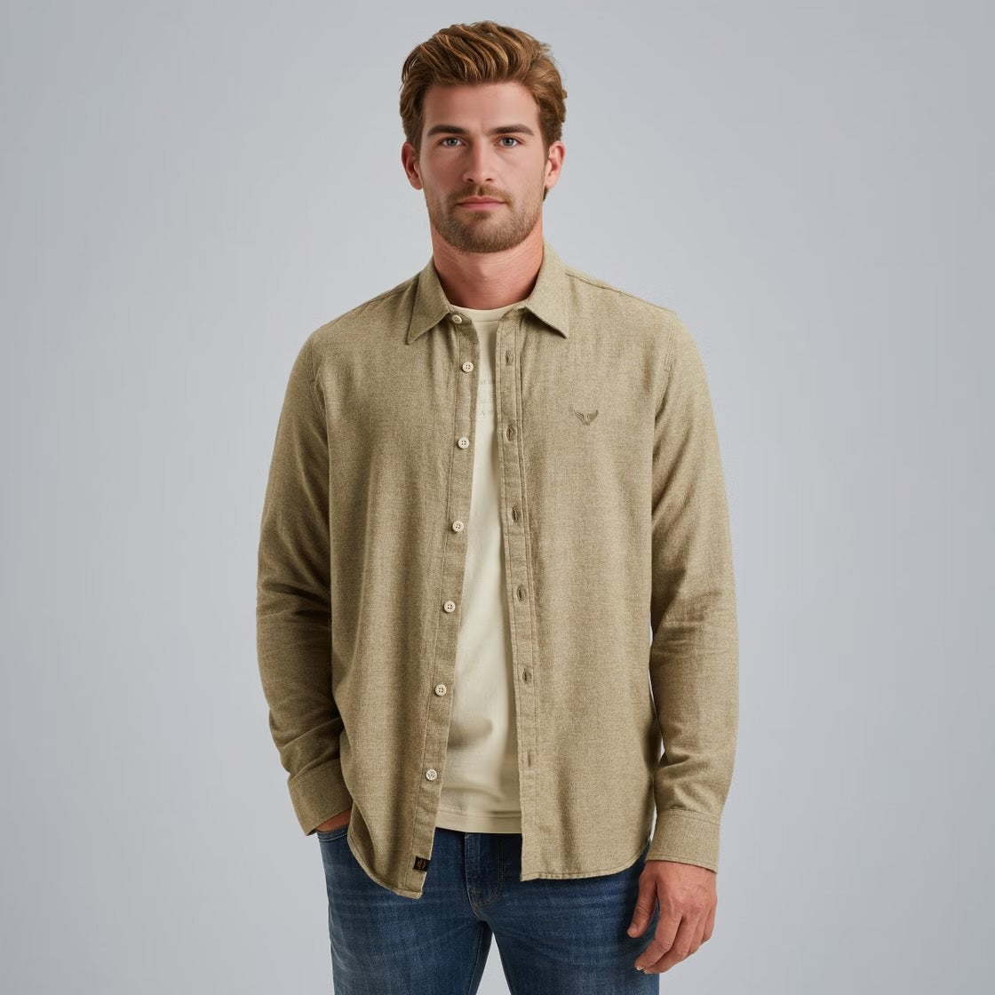 Overhemd allover structuur - groen