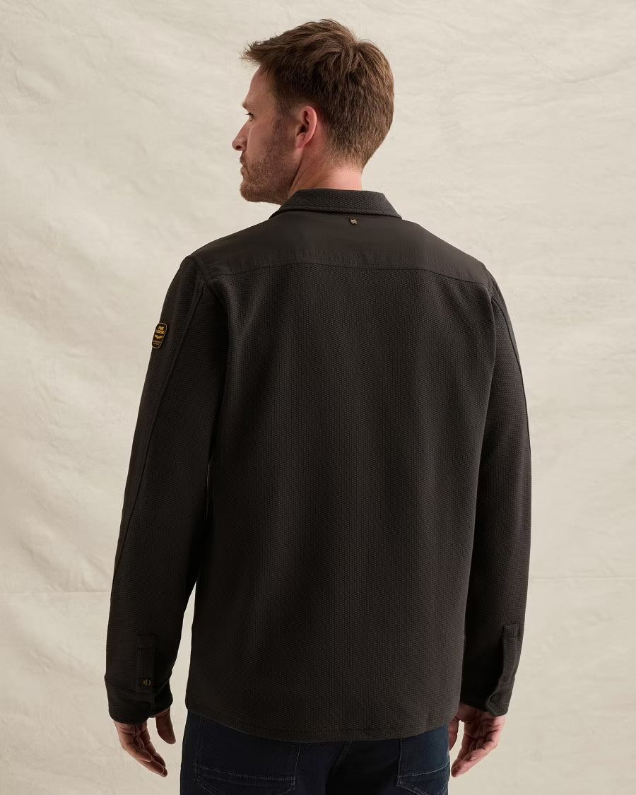 Overshirt wafelstructuur met rits - obsidian