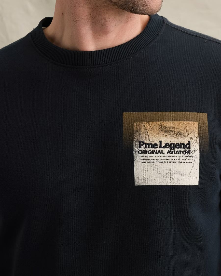 Sweater ronde hals met artwork - blauw
