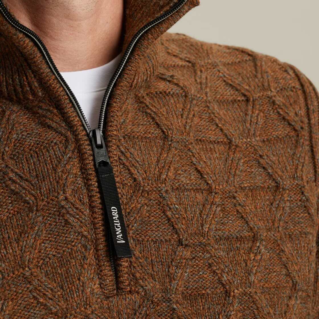 Trui patroon met halve rits - bruin