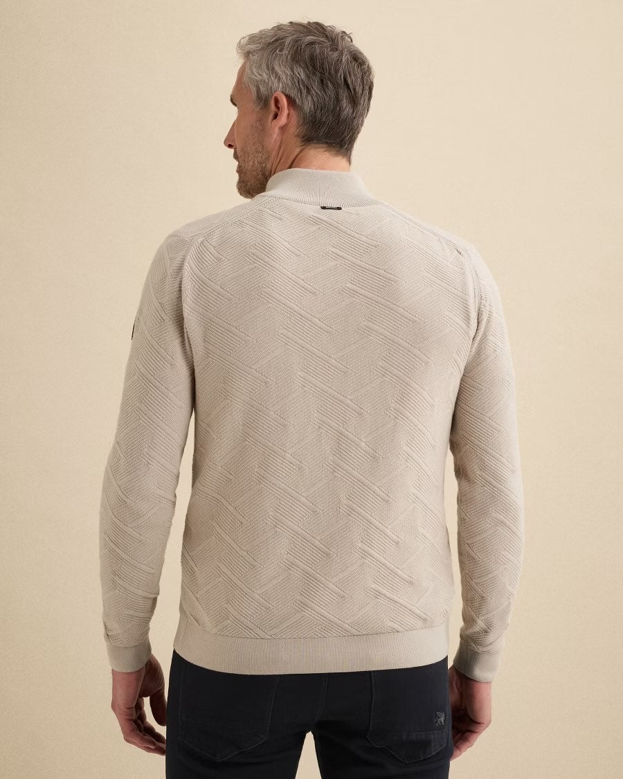 Trui met halve rits allover structuur - beige
