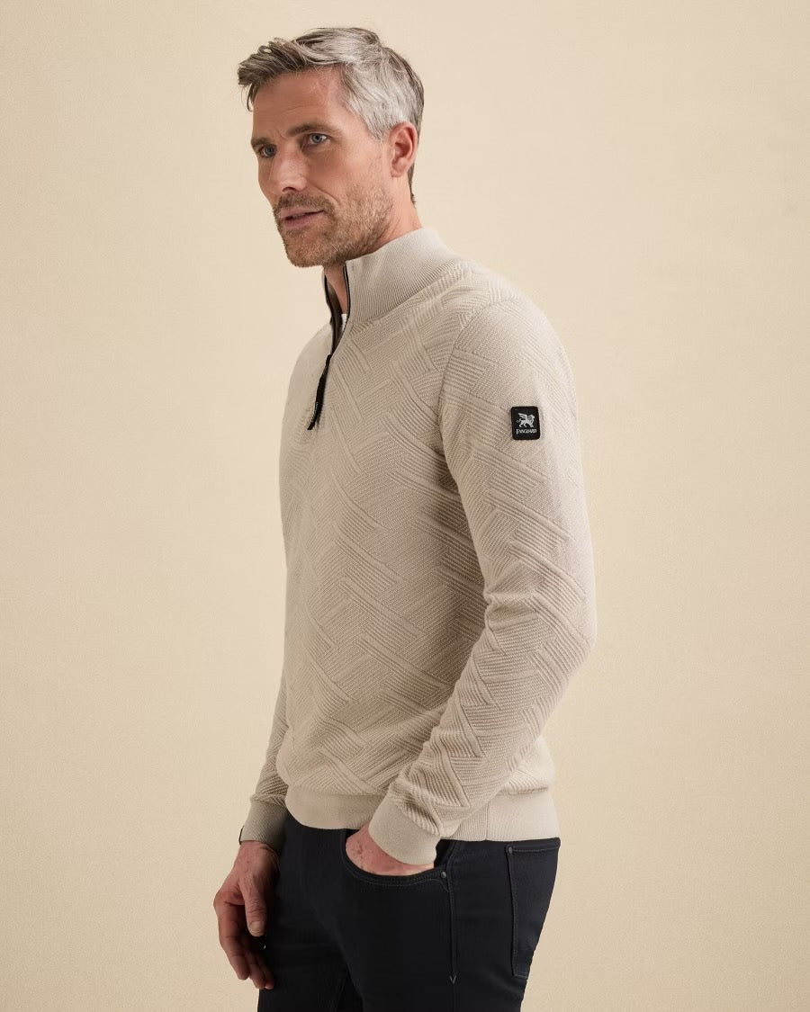 Trui met halve rits allover structuur - beige