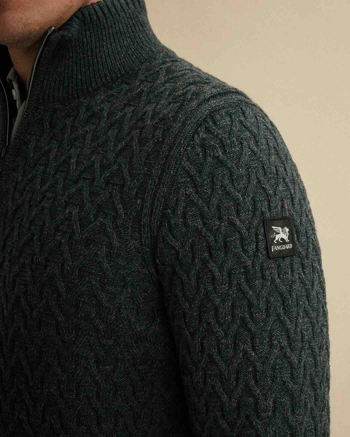Trui wolblend met halve rits - groen
