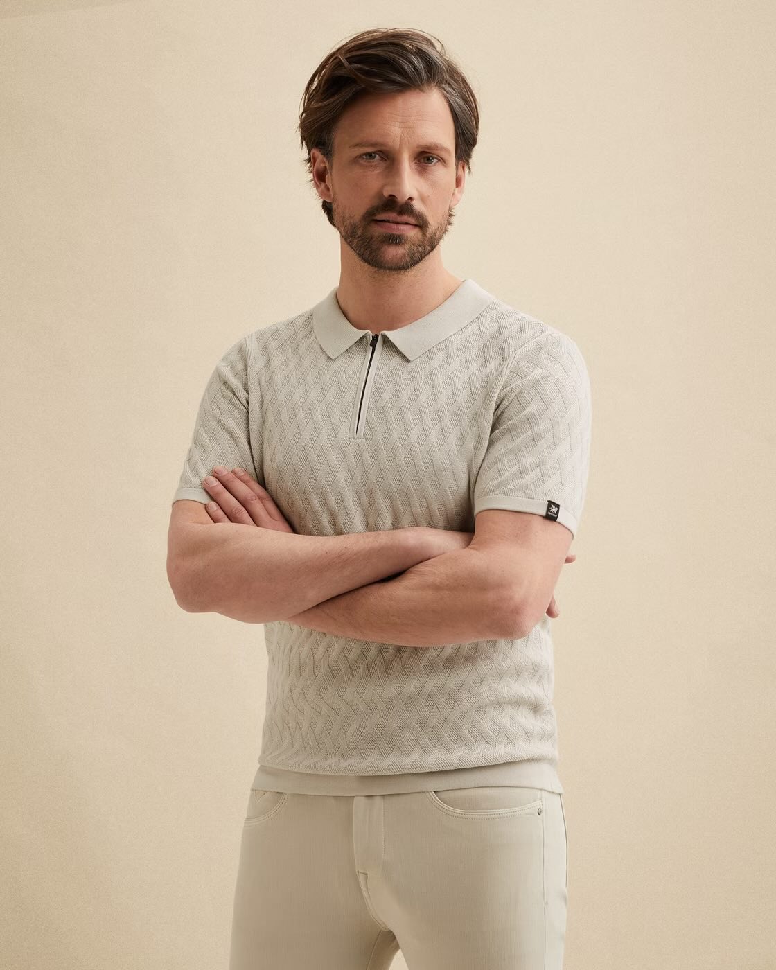 Polo met structuur - beige