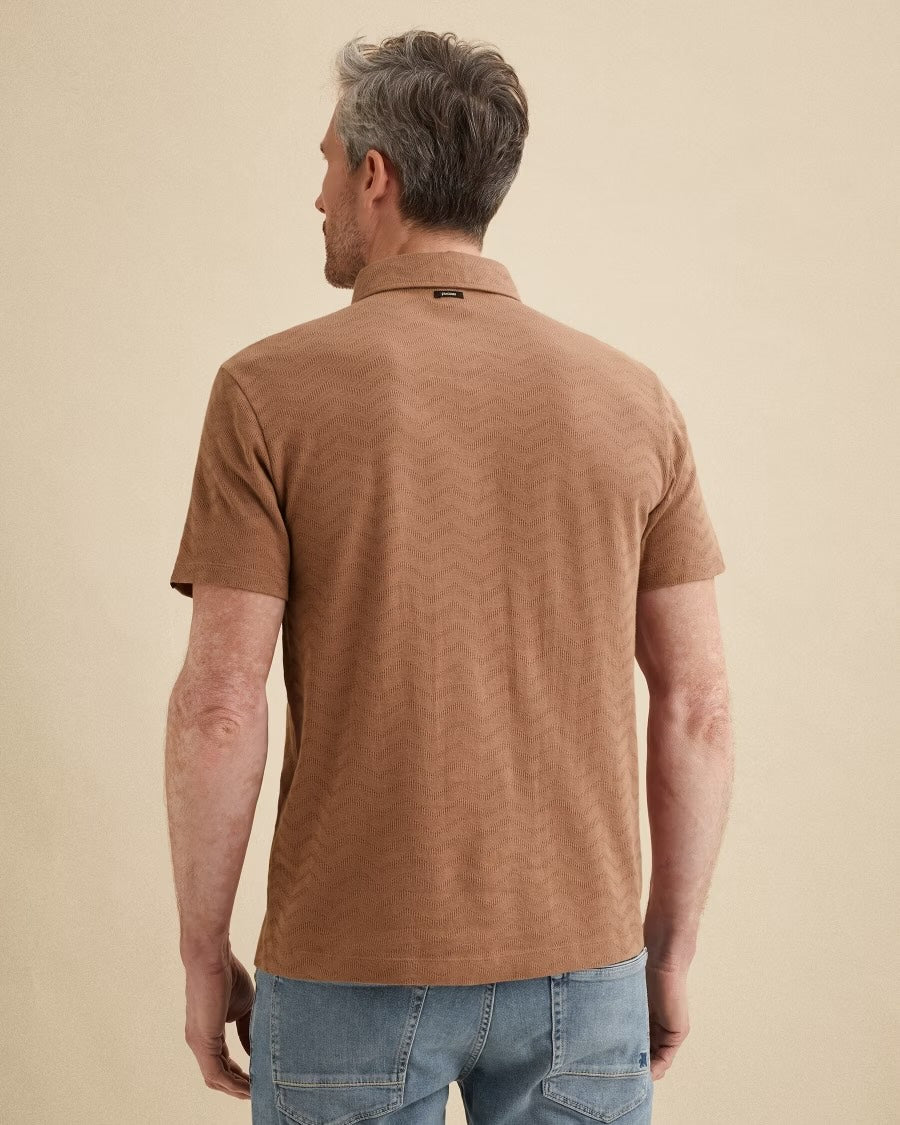 Polo met jacquardpatroon - bruin