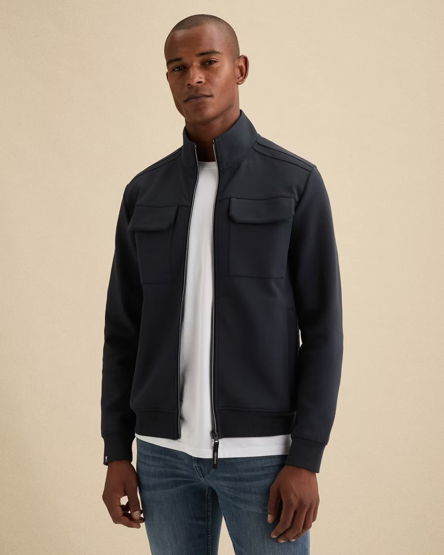 Vest sweat met rits en zakken - blauw