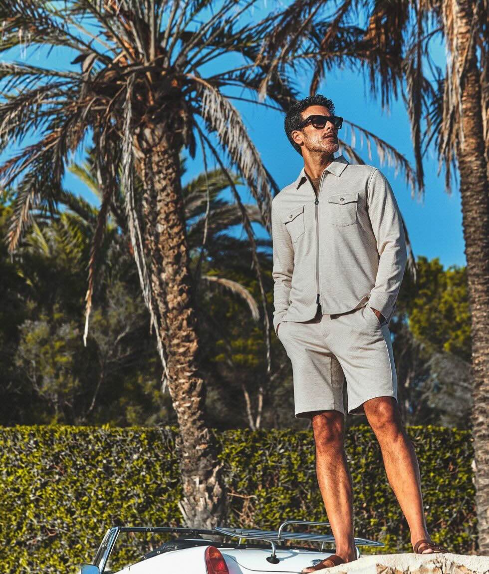 Overshirt jersey met ritssluiting - beige