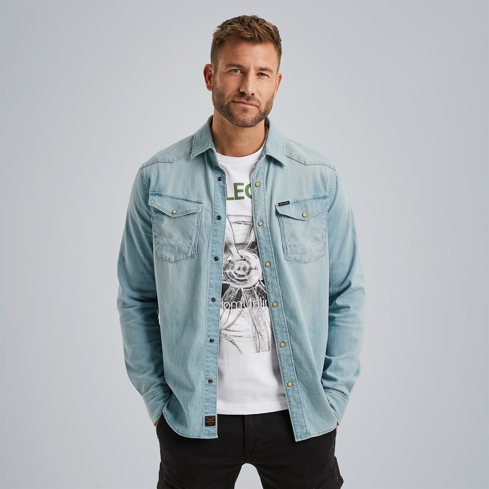 Overhemd stretch denim - blauw