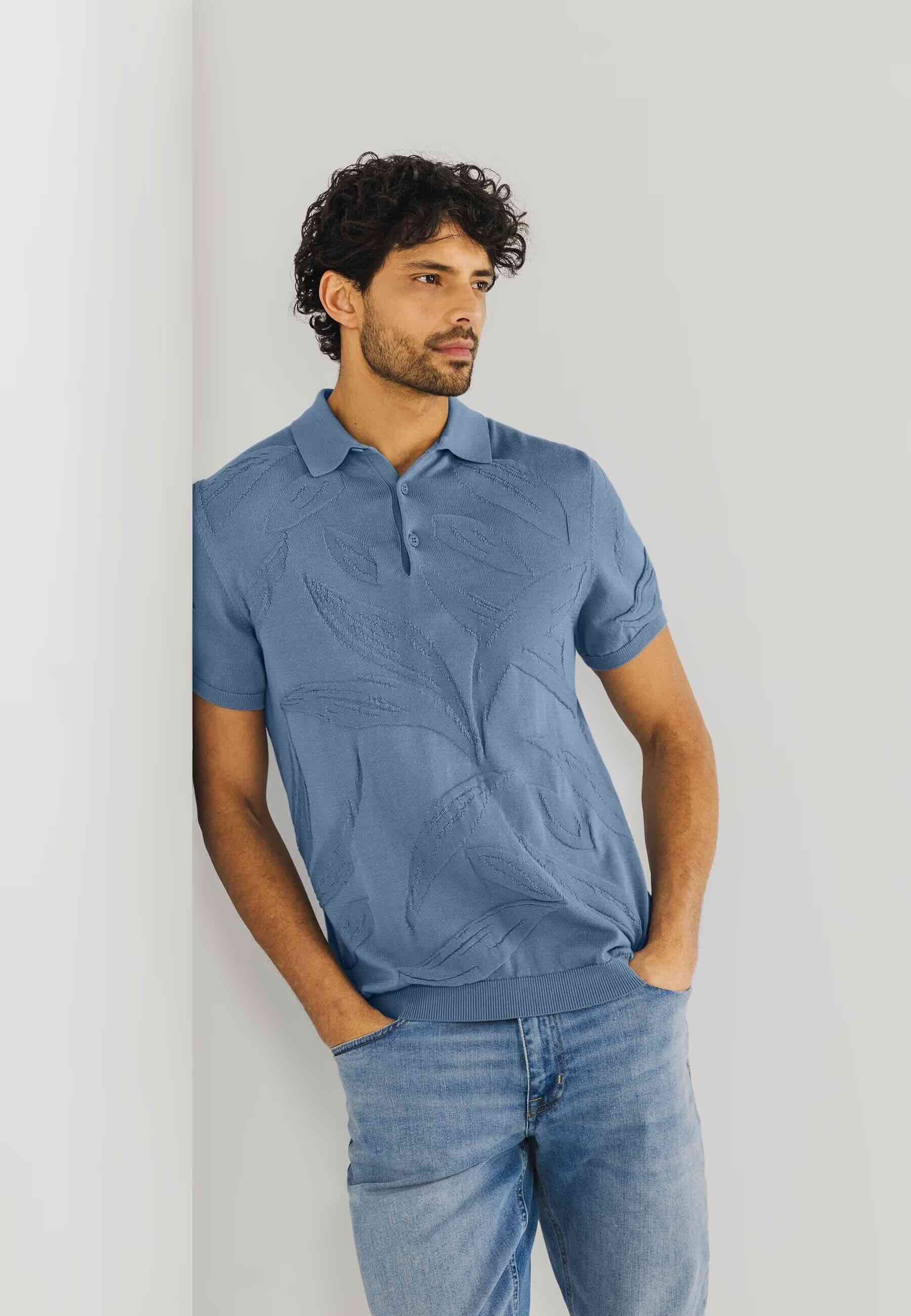 Polo structuurgebreid - blauw