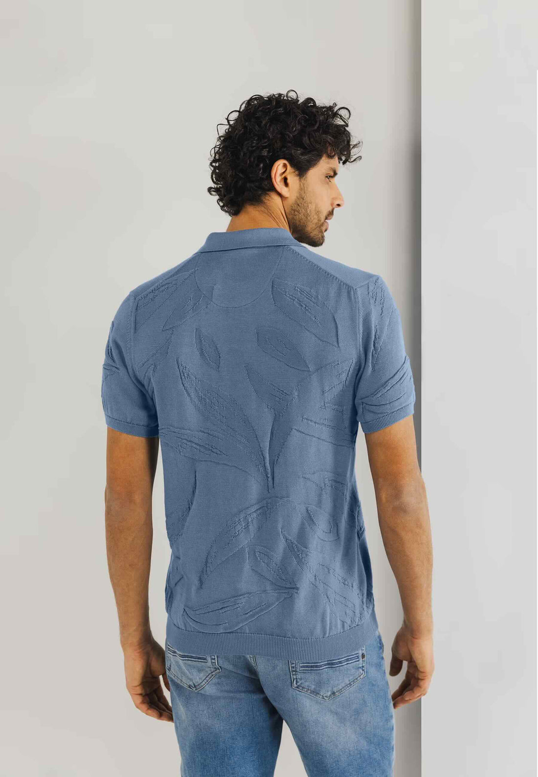 Polo structuurgebreid - blauw