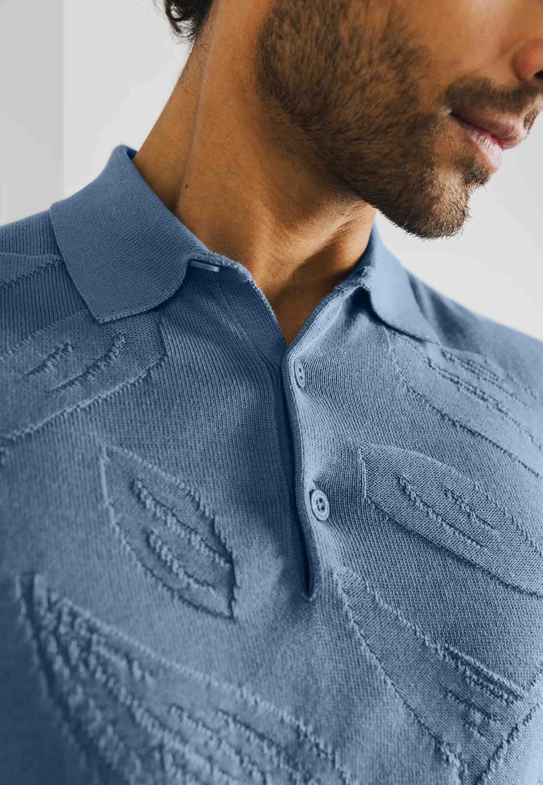 Polo structuurgebreid - blauw