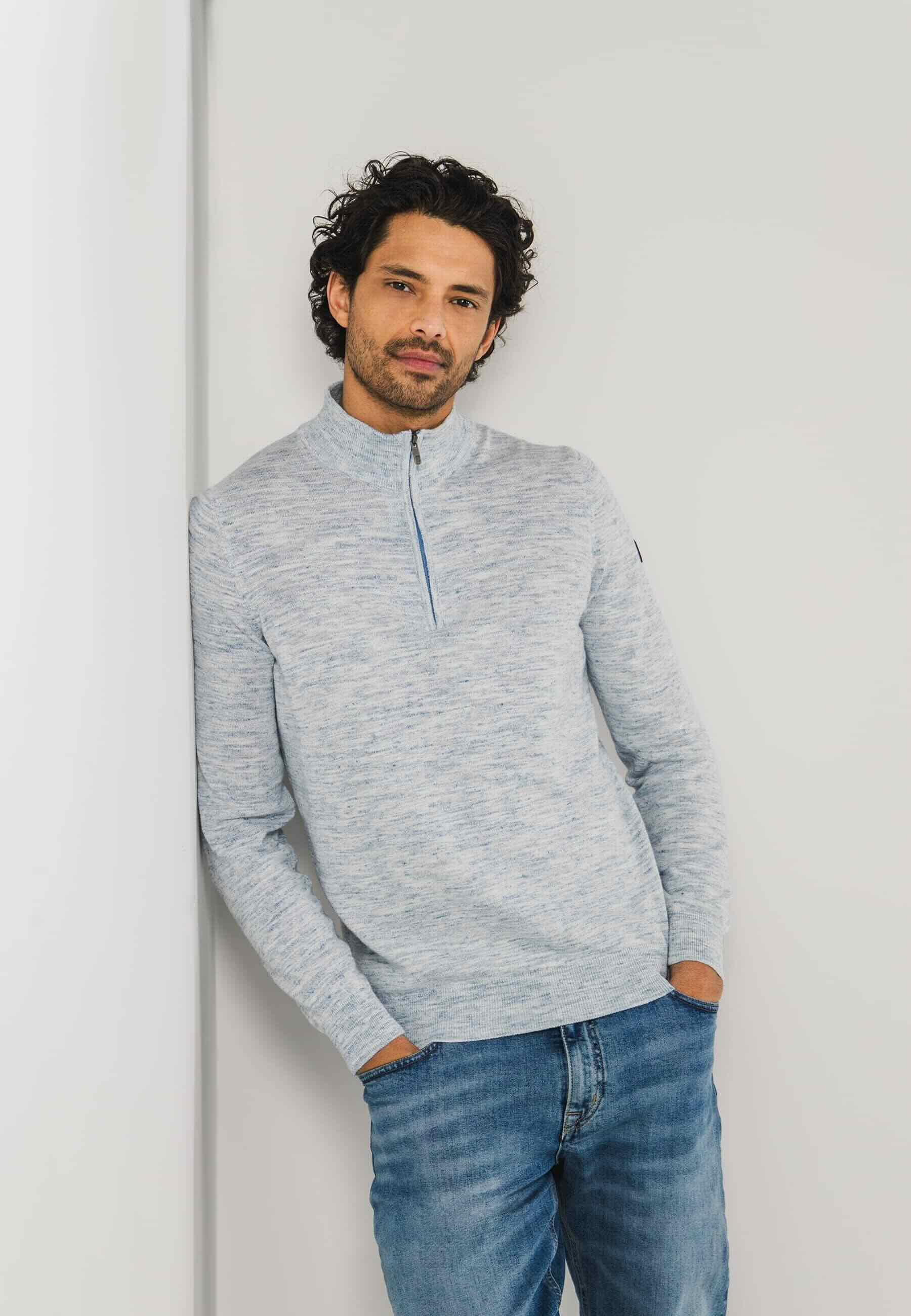 Trui met halve rits - blauw