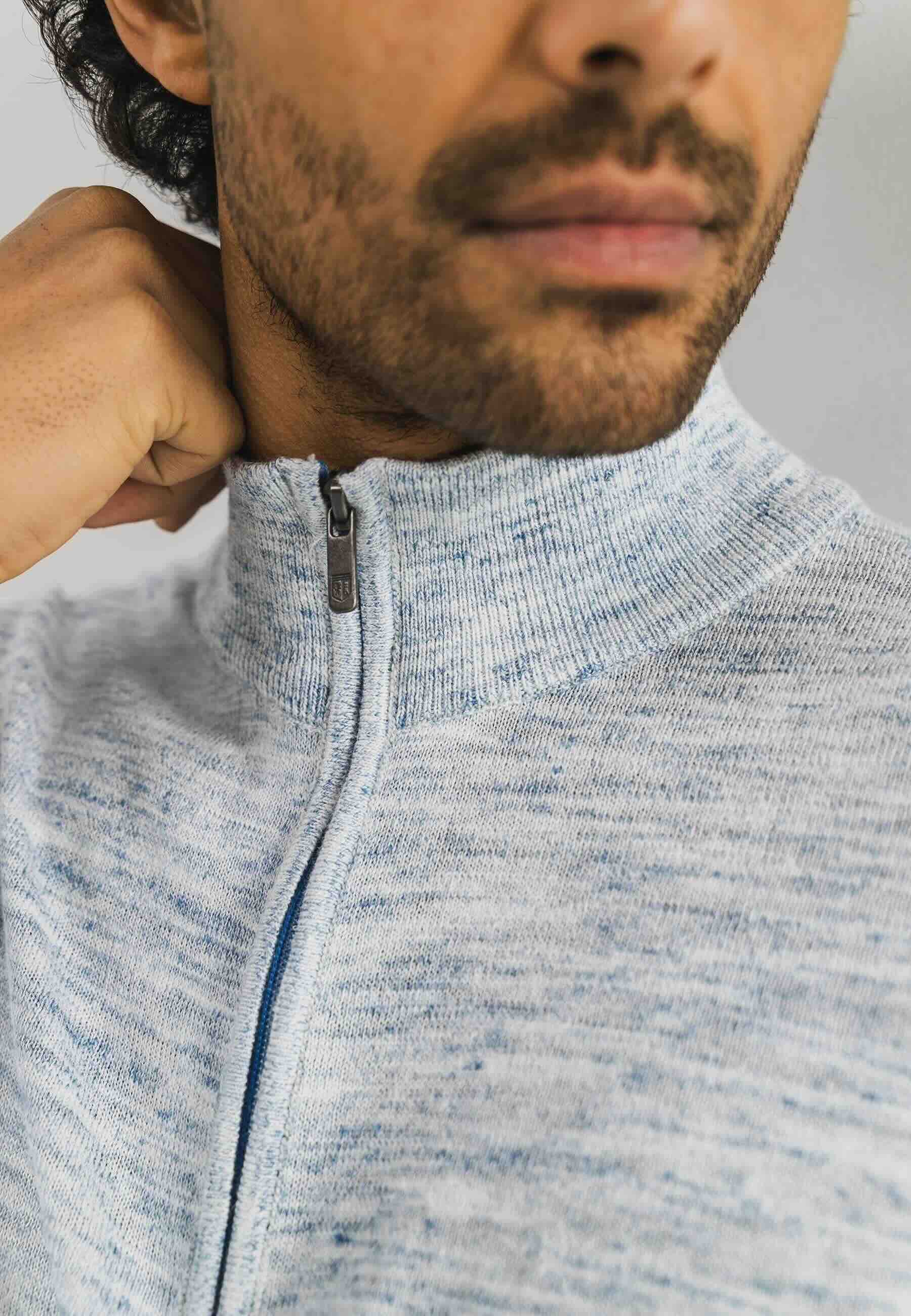 Trui met halve rits - blauw