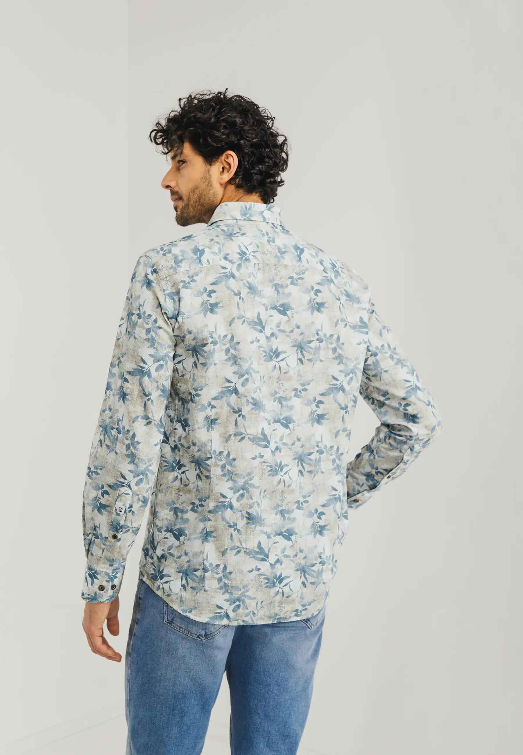 Overhemd print - blauw beige