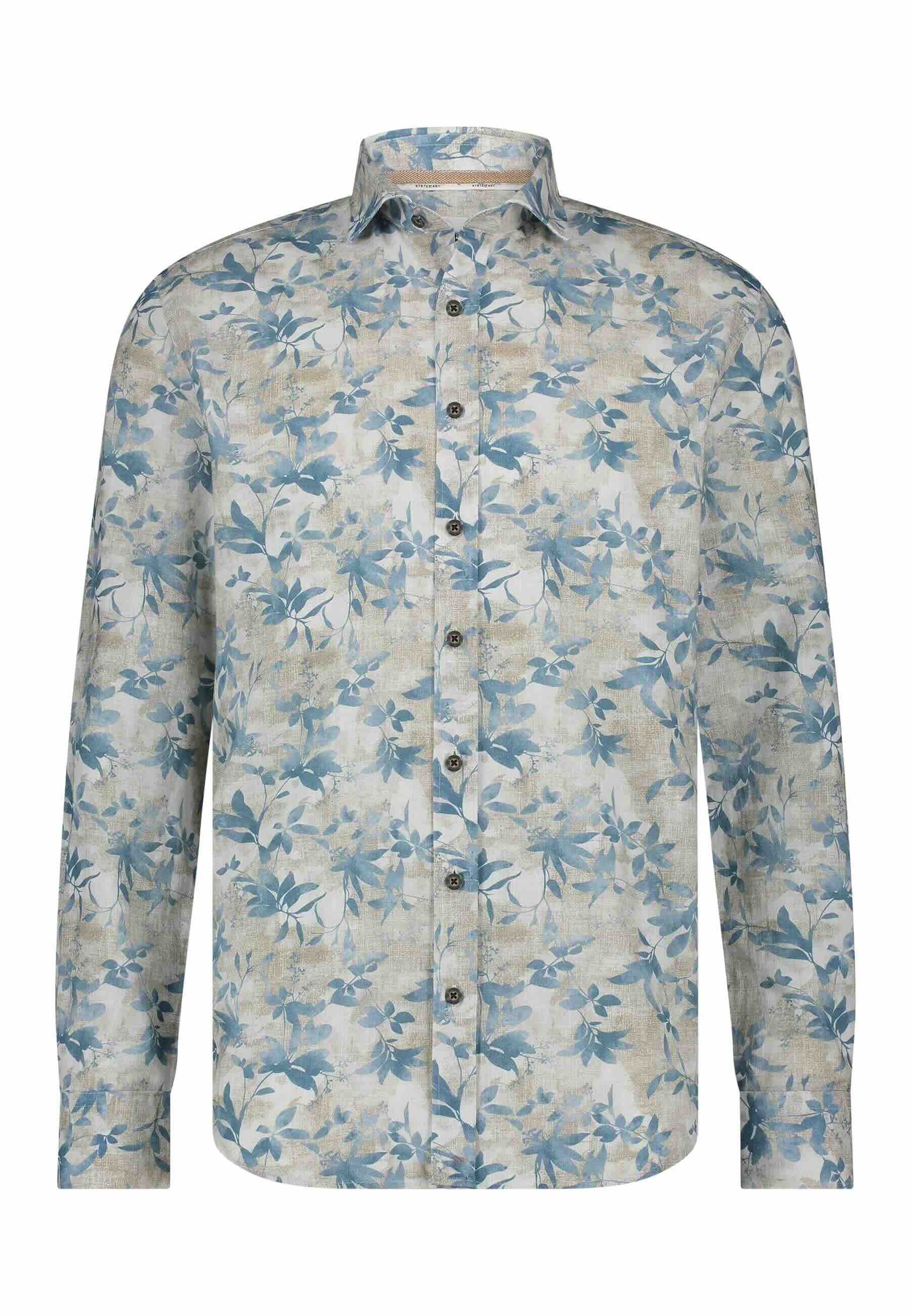 Overhemd print - blauw beige