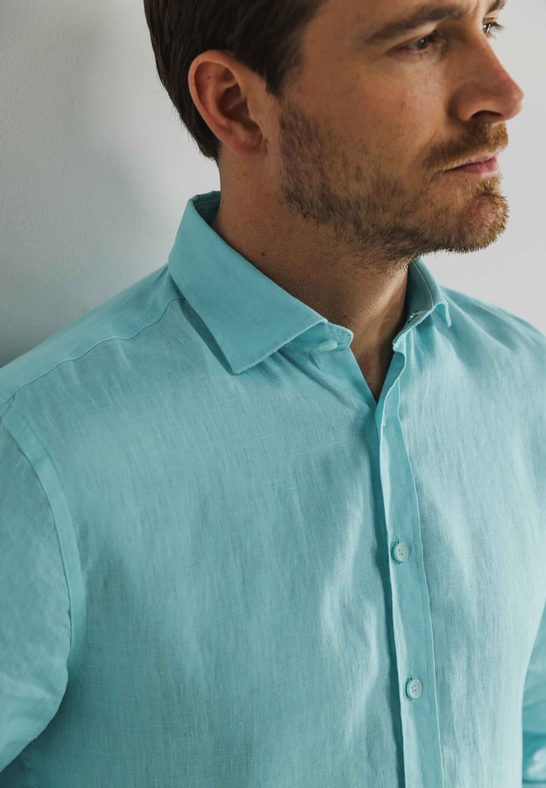 Overhemd van hoogwaardig linnen - mintblauw