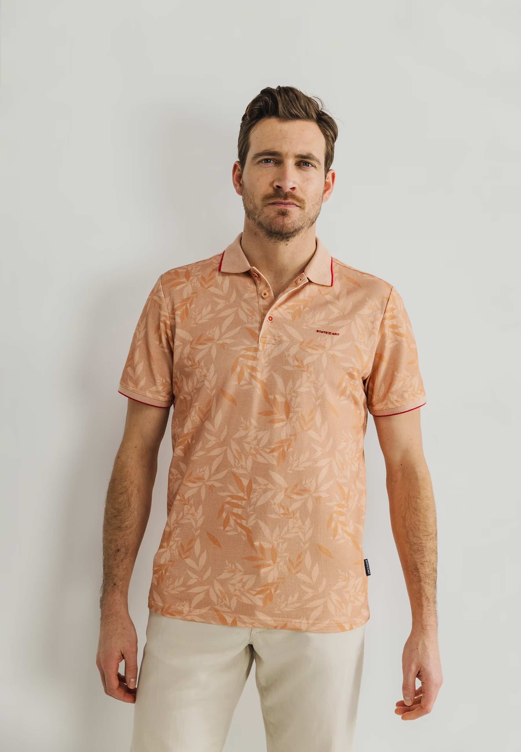 Polo botanische print - mango/brique