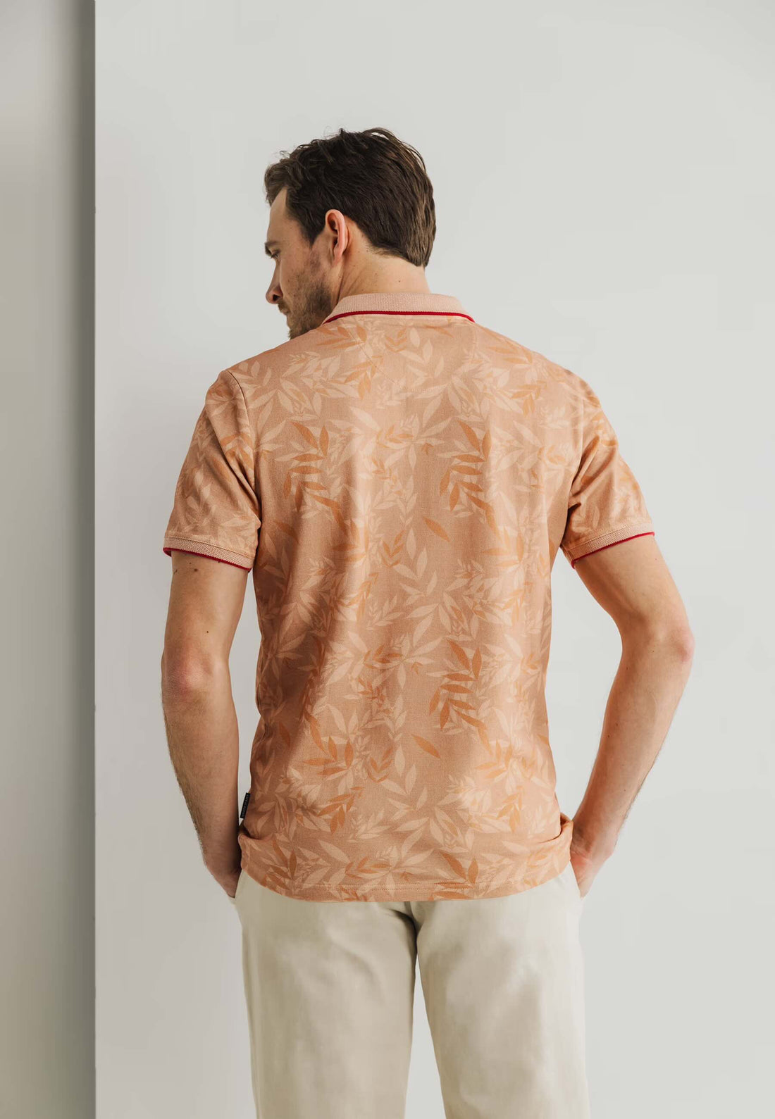 Polo botanische print - mango/brique