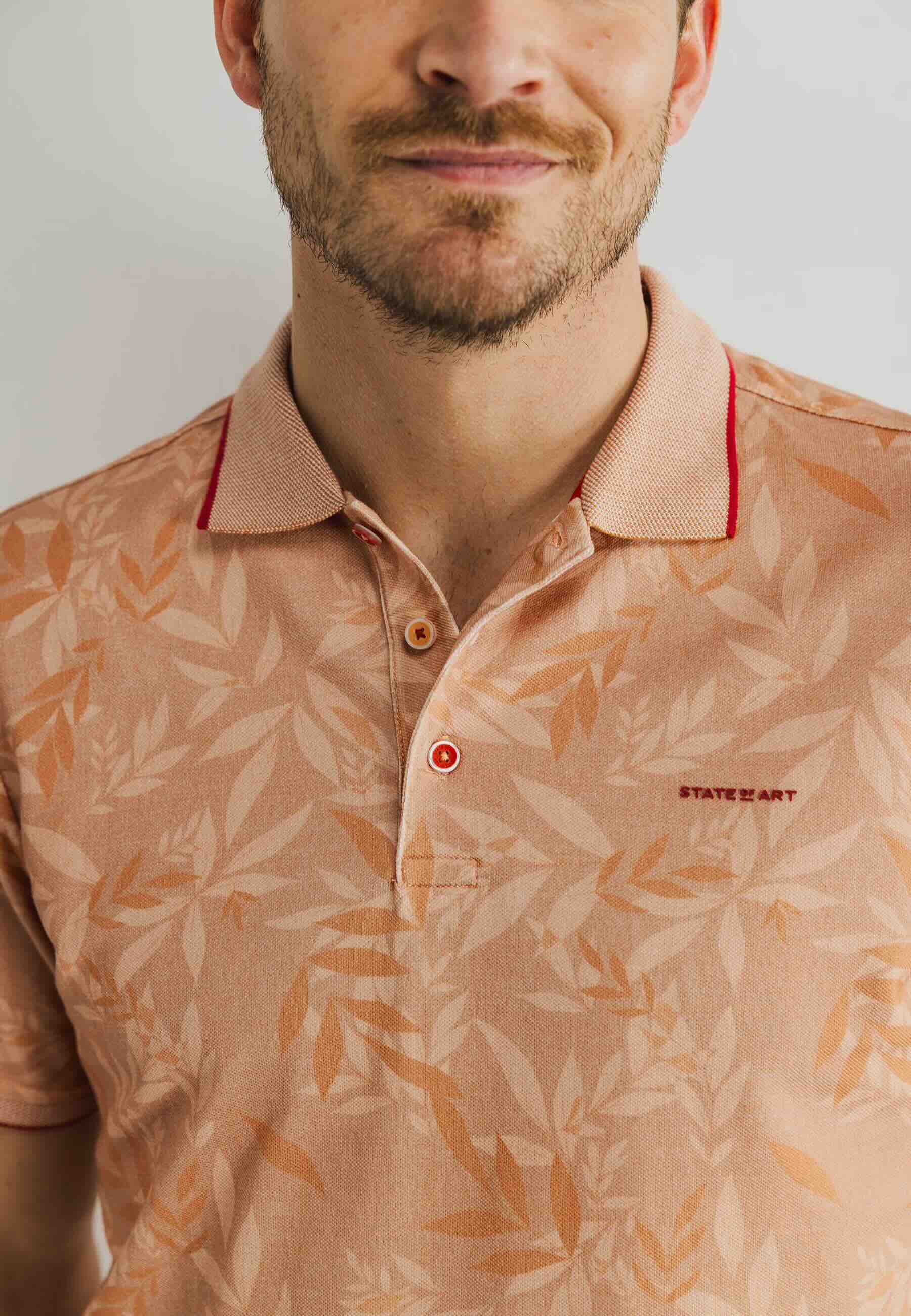 Polo botanische print - mango/brique