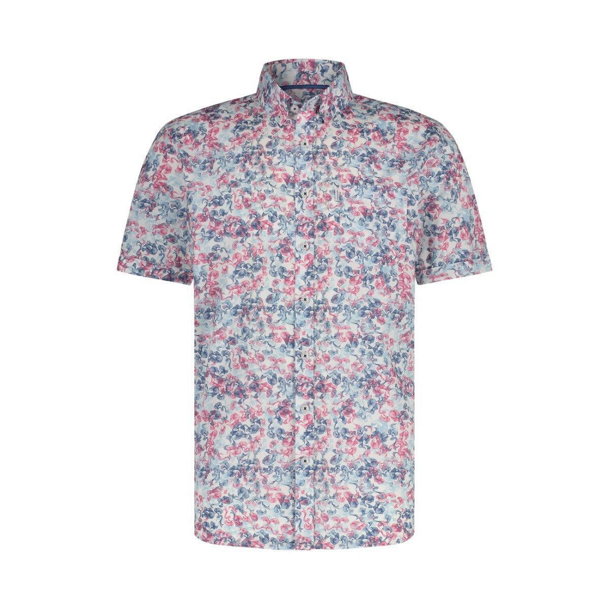 Overhemd met borstzak - wit/roze/blauw