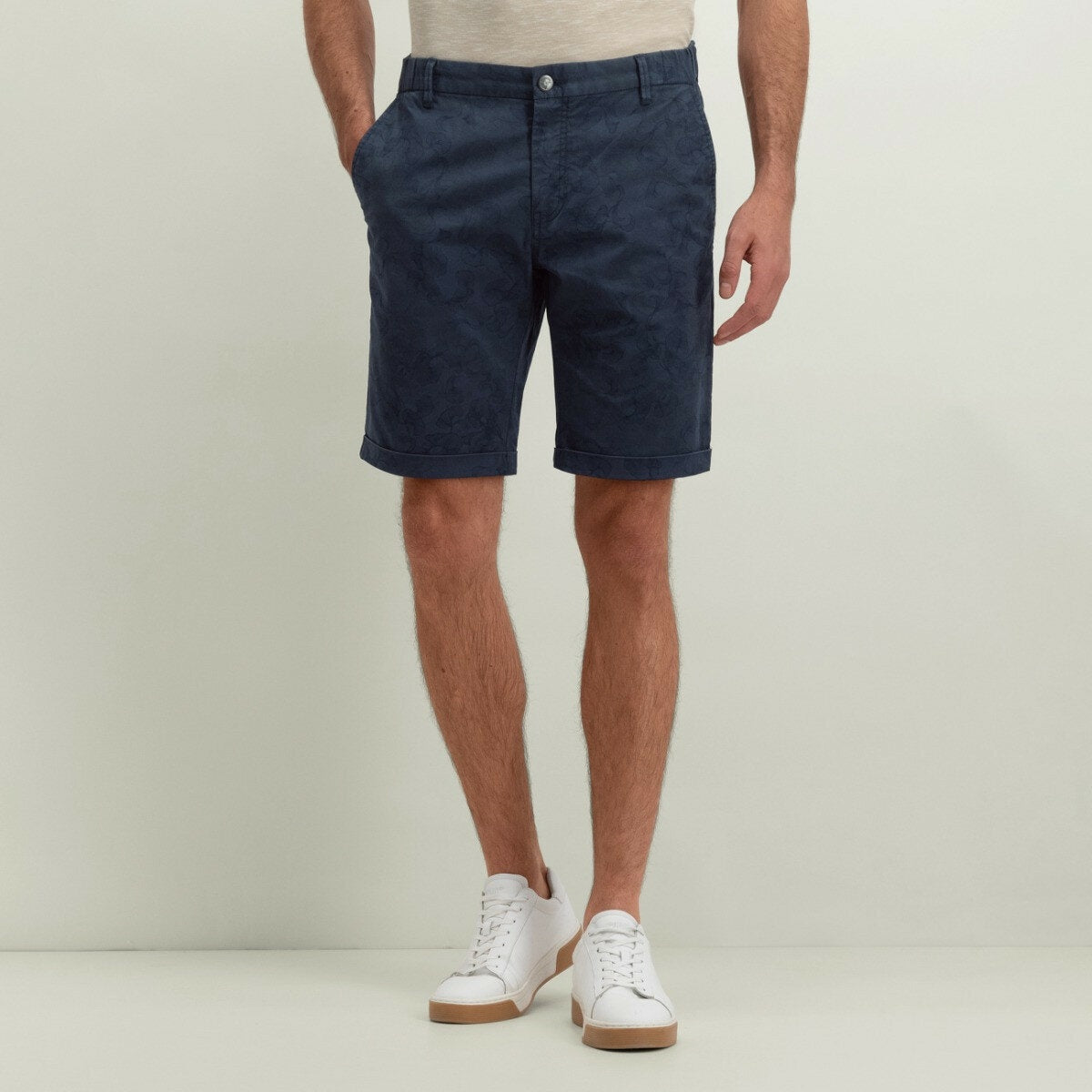 Short chino print - blauw