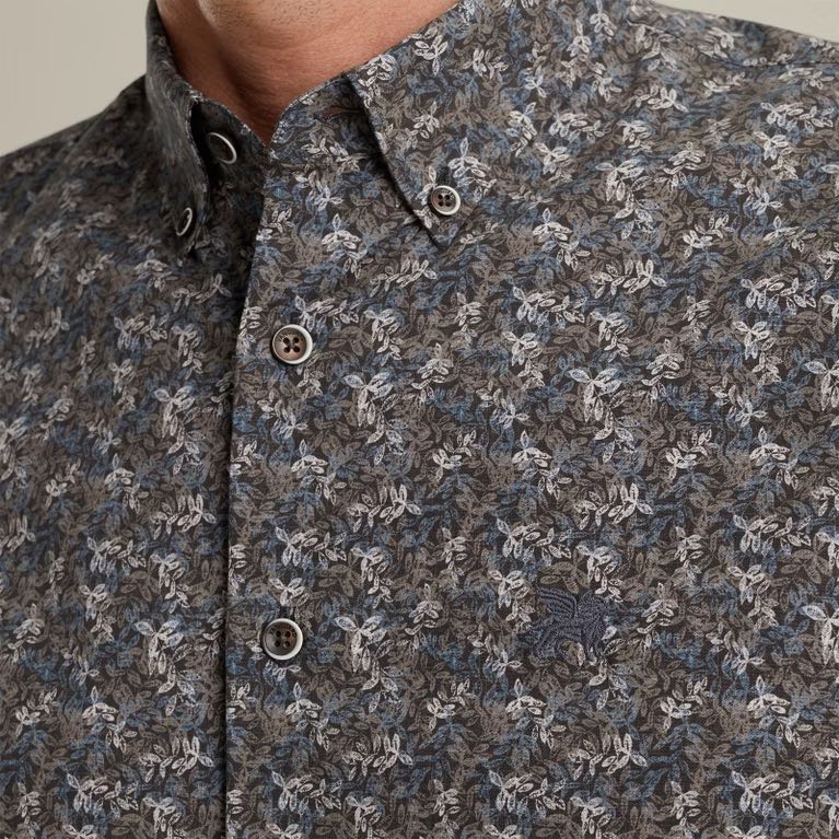 Overhemd print stretch - bruin
