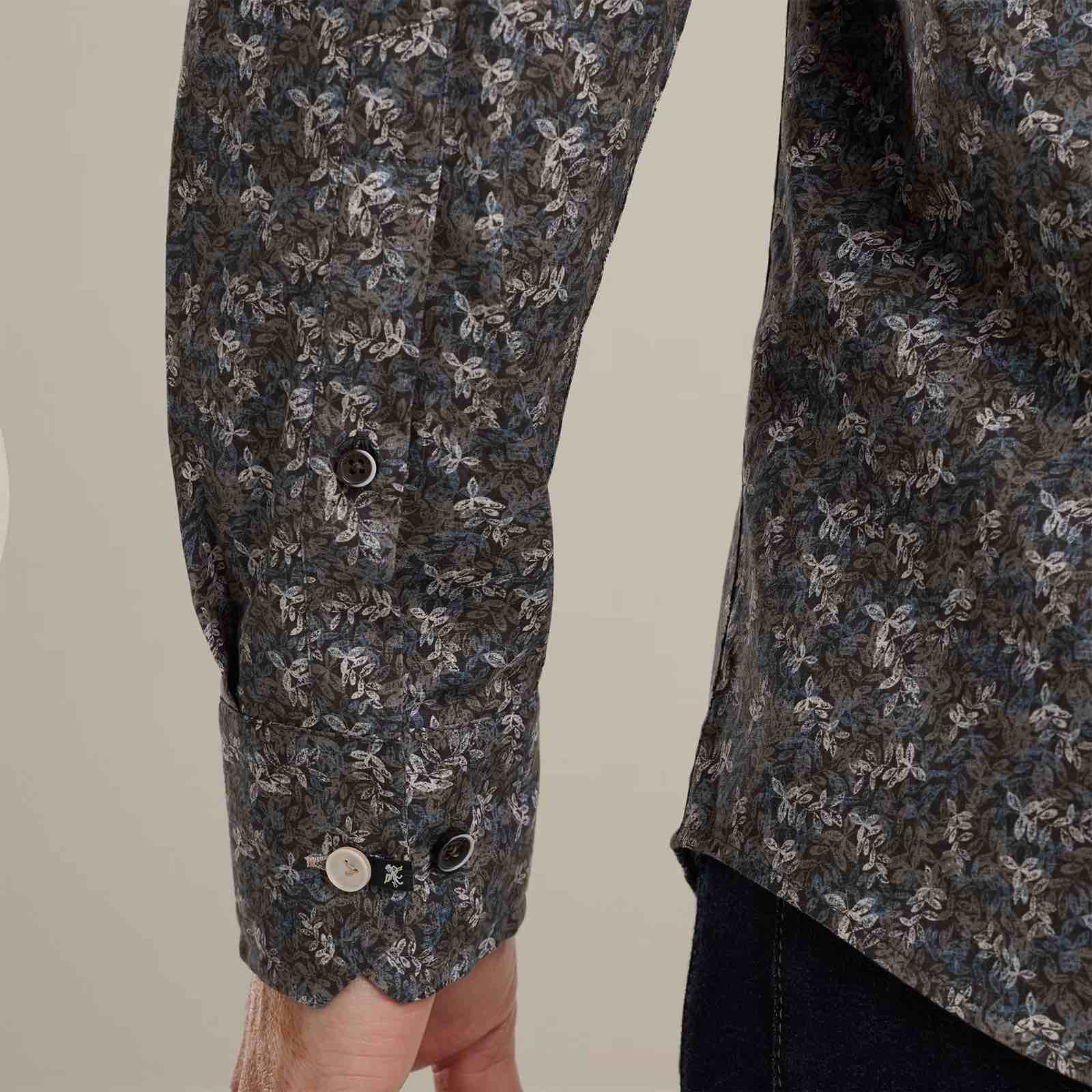 Overhemd print stretch - bruin