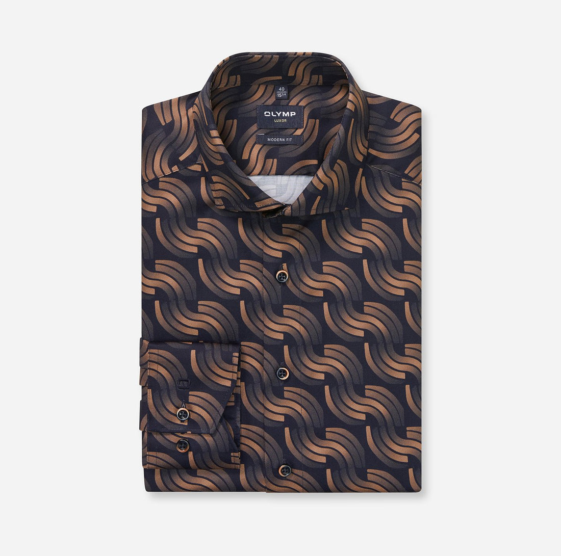 Overhemd Modern Fit Luxor strijkvrij - blauw/khaki