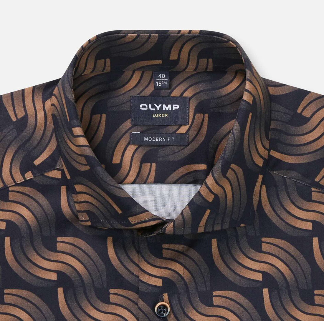 Overhemd Modern Fit Luxor strijkvrij - blauw/khaki
