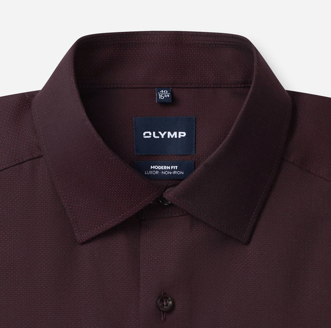 Overhemd Modern Fit Luxor strijkvrij - bordeauxrood