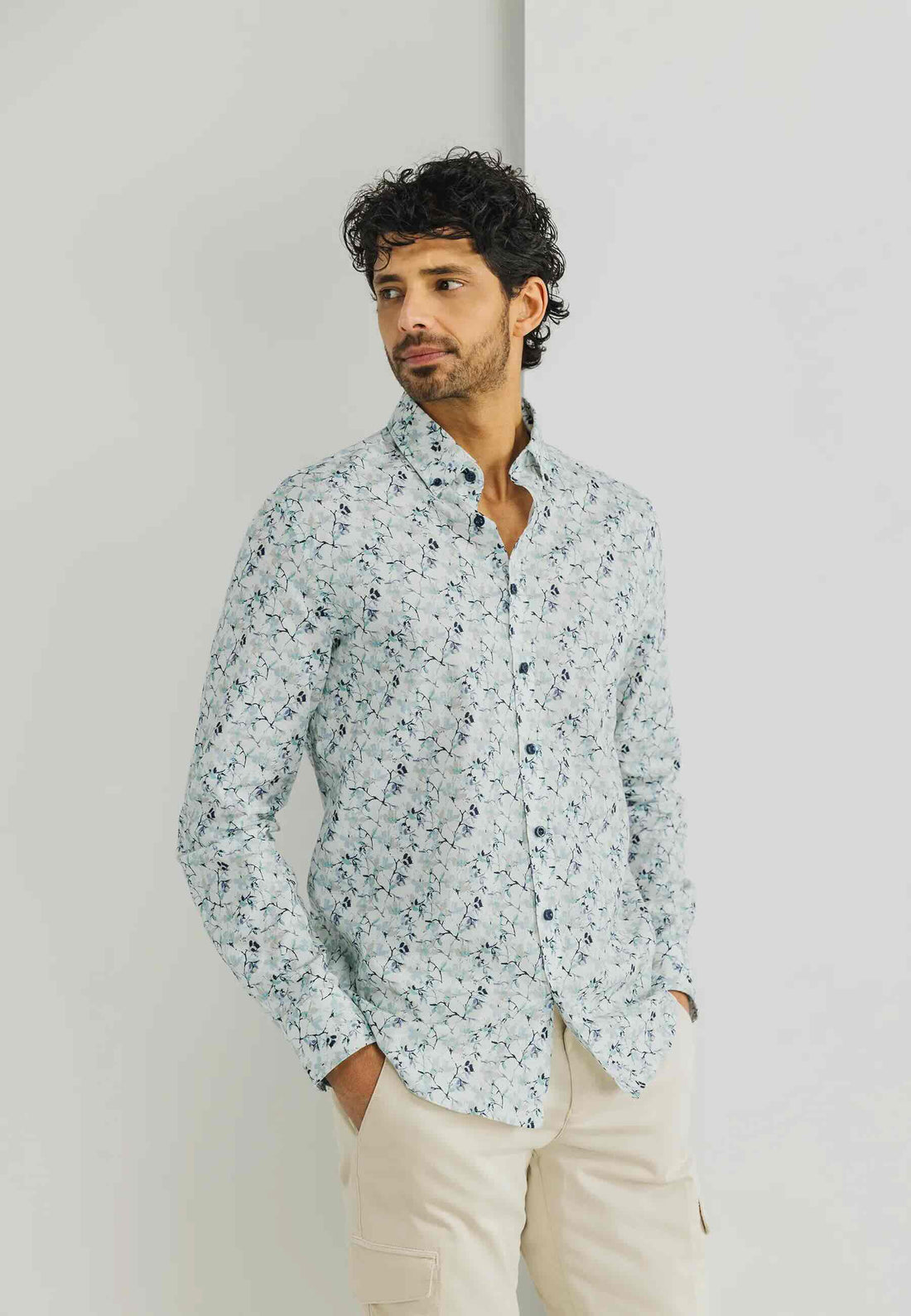 Overhemd print - mintblauw