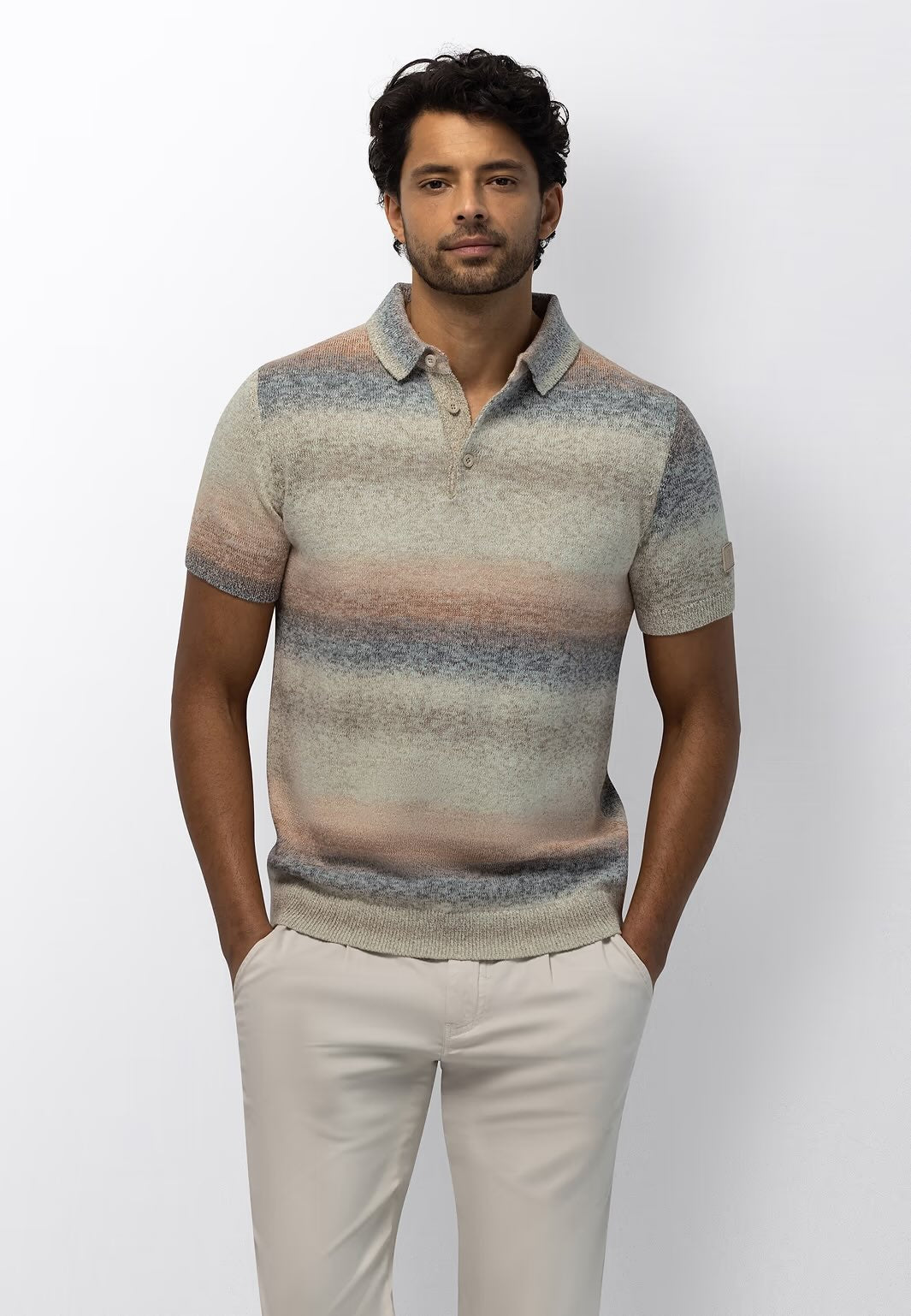 Polo gebreid - beige/oranje/blauw