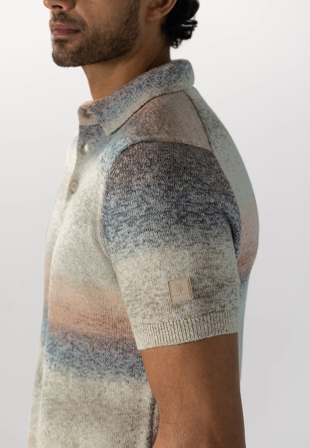 Polo gebreid - beige/oranje/blauw