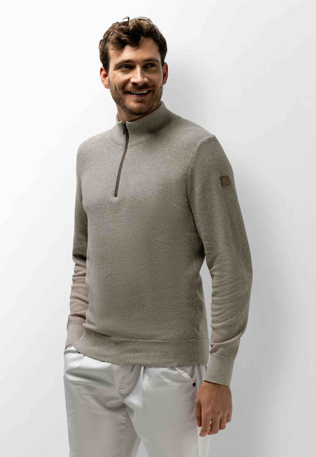 Trui gemêleerd met rits - beige