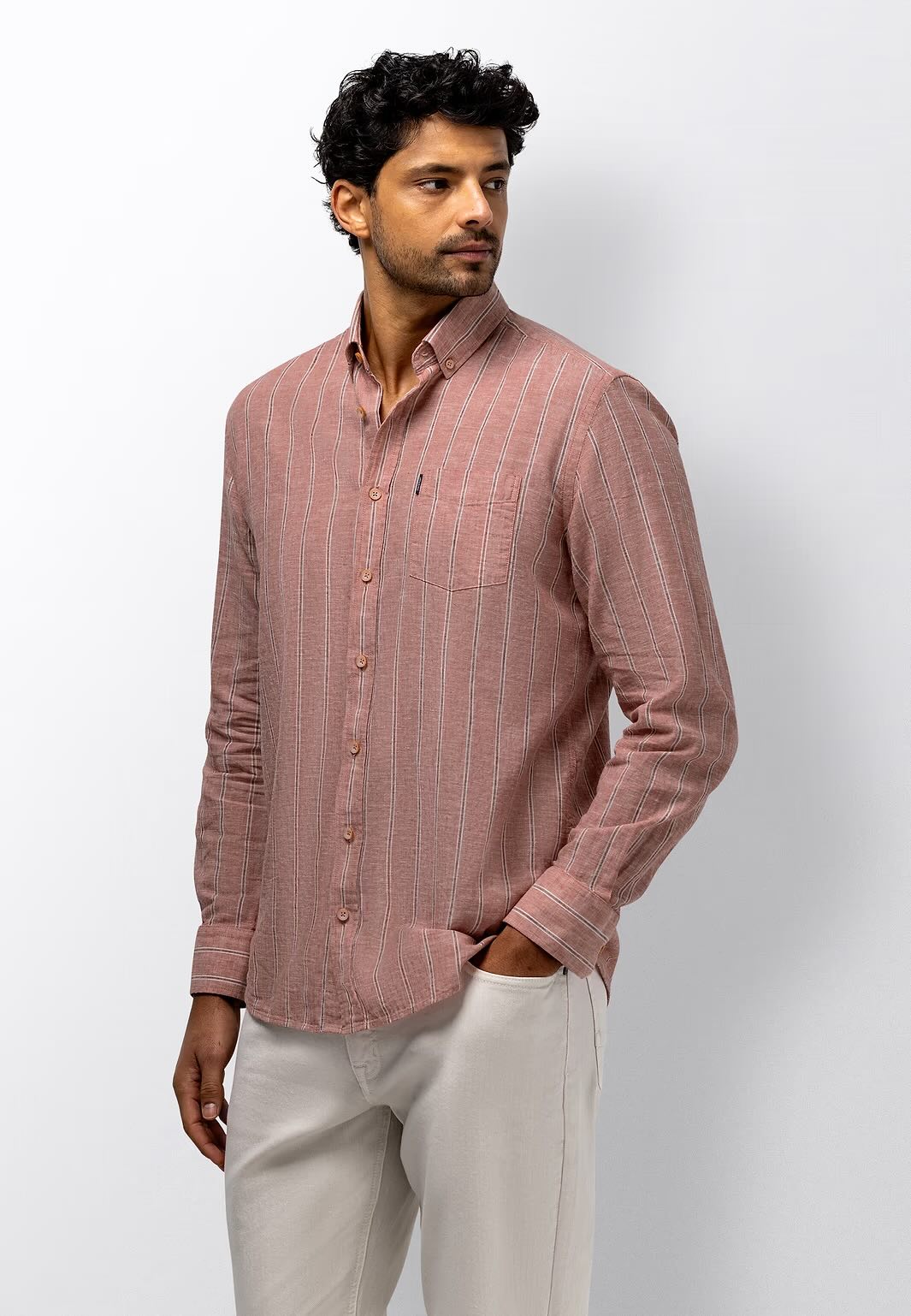 Overhemd linnenmix - oud roze