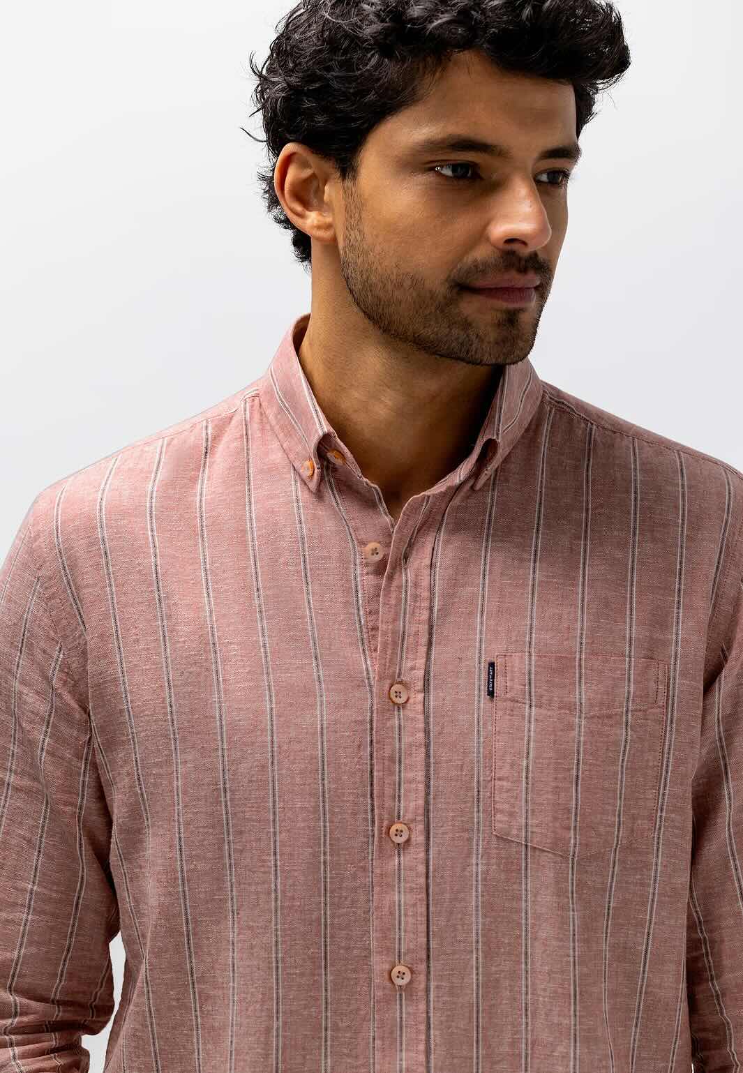 Overhemd linnenmix - oud roze