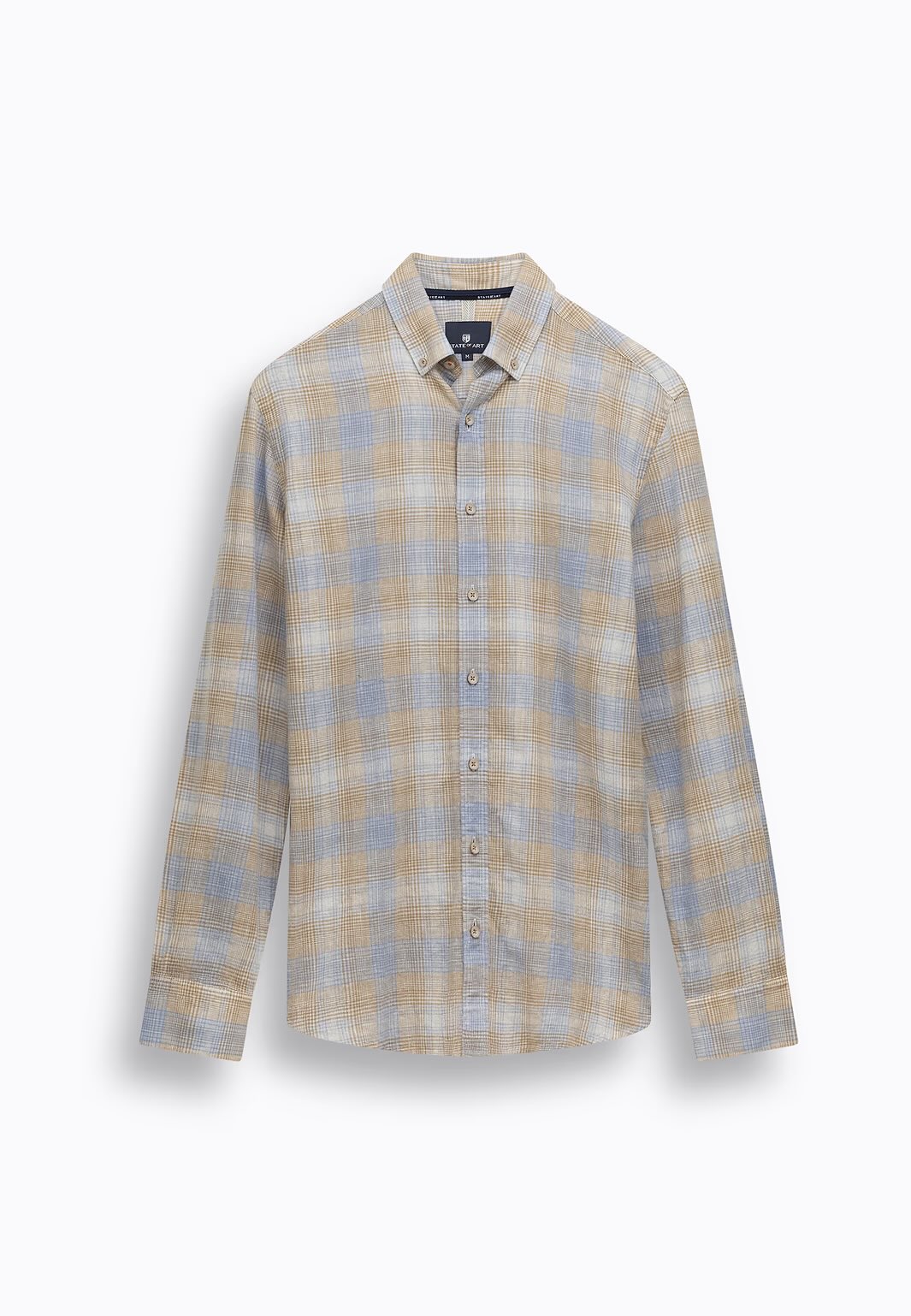 Overhemd ruit linnenmix - beige / blauw