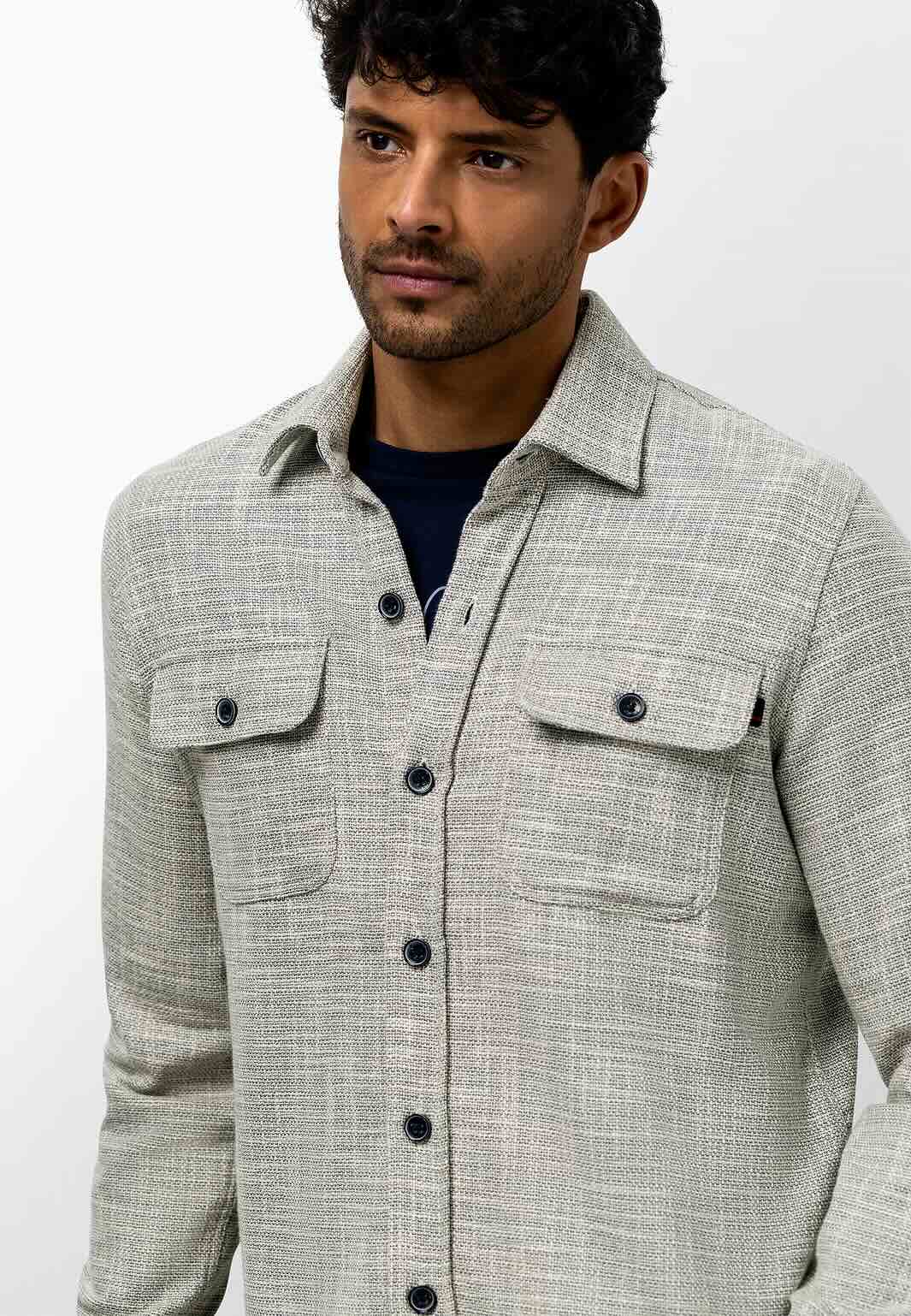 Overshirt gemêleerd - beige / blauw