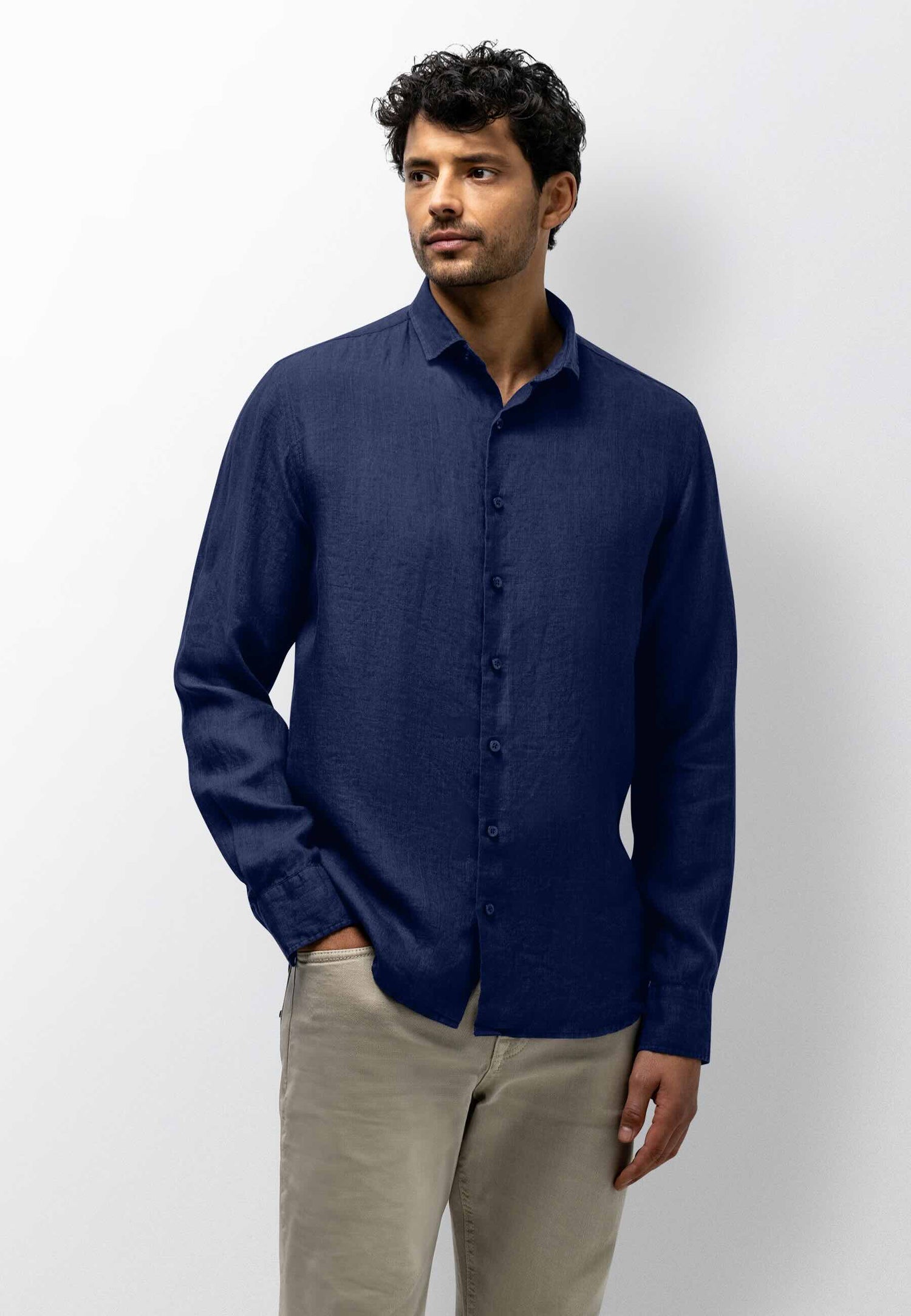 Overhemd van hoogwaardig linnen - donkerblauw