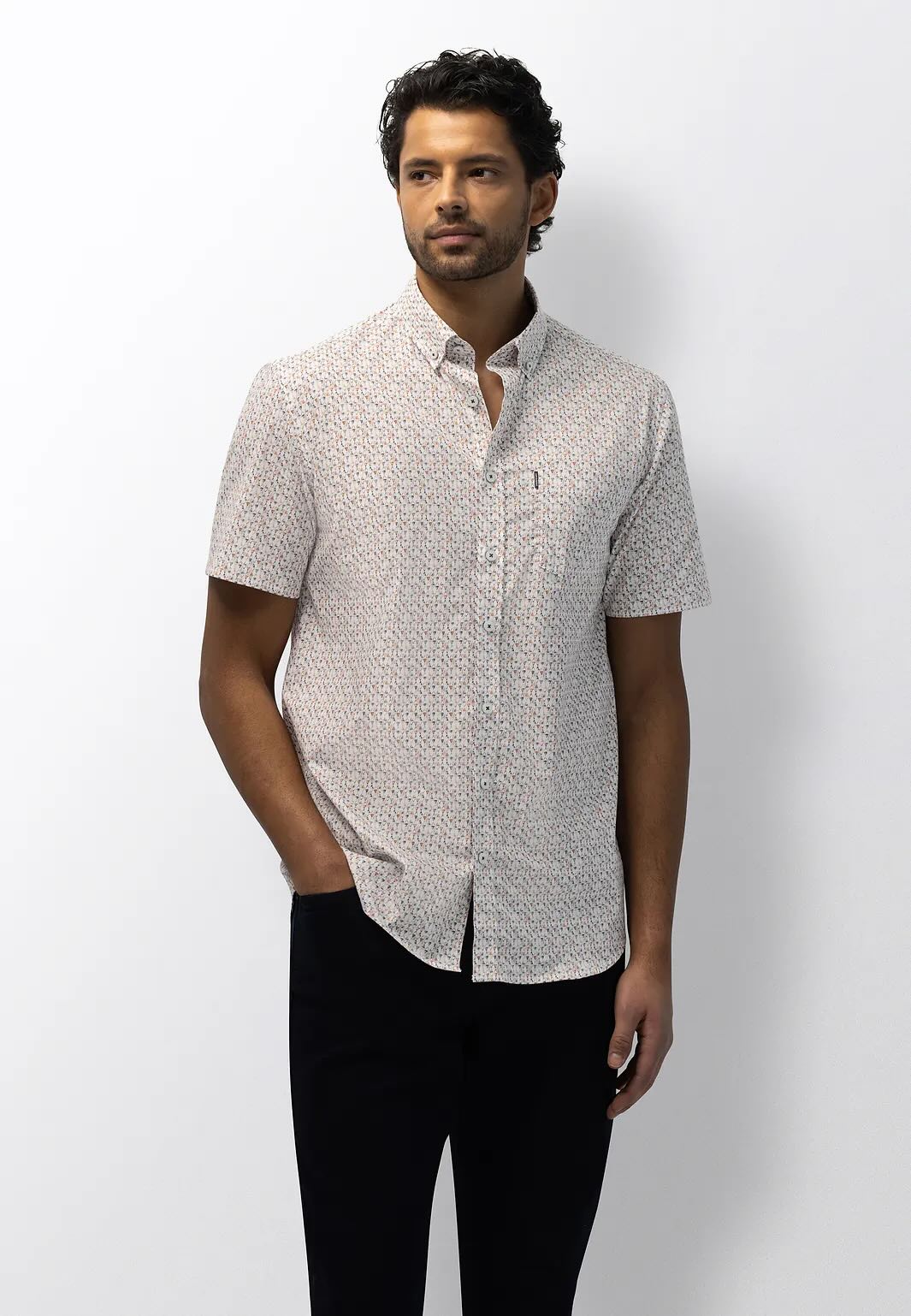 Overhemd met borstzak - oranje/wit