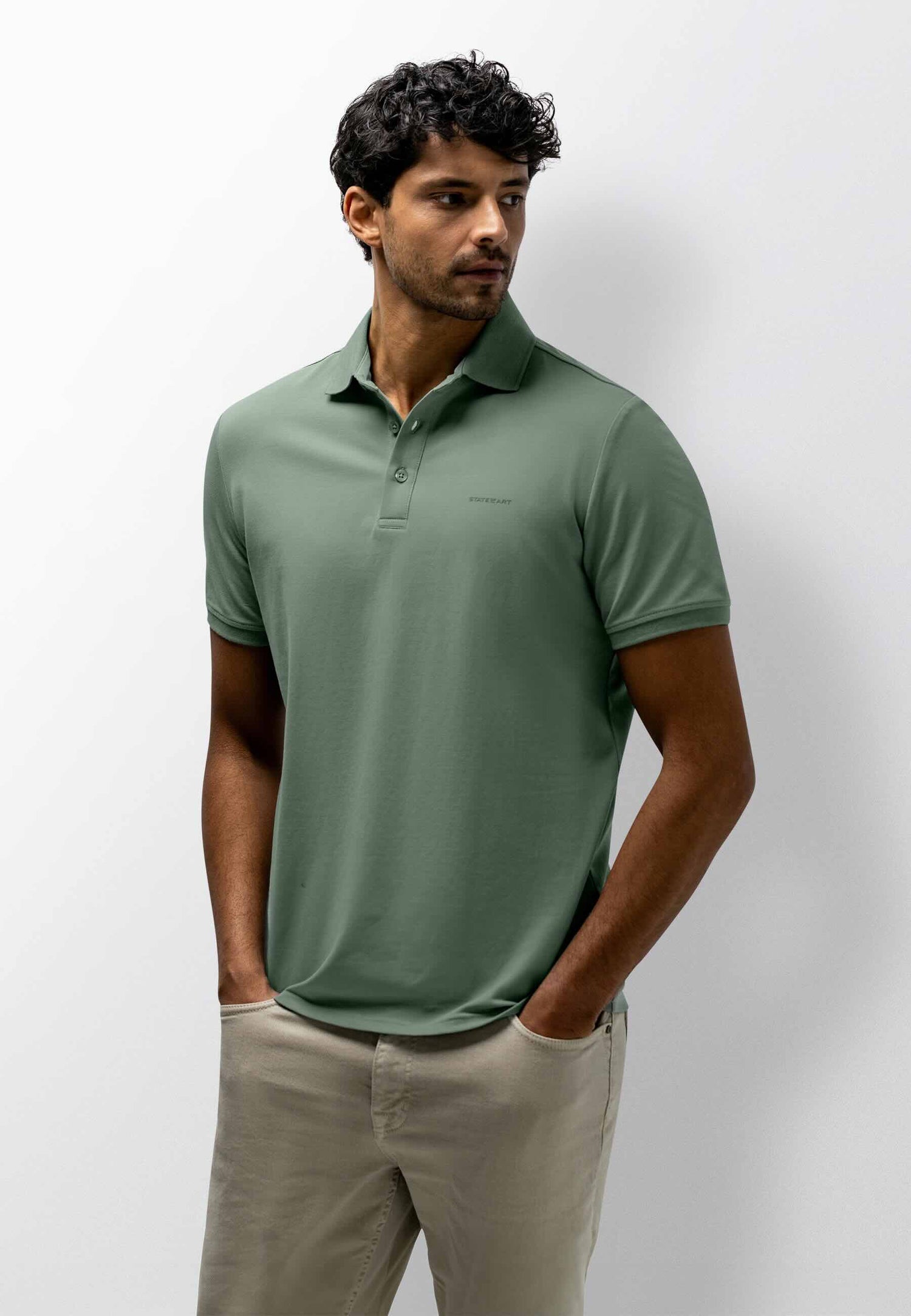 Polo piqué uni stretch - donkergroen